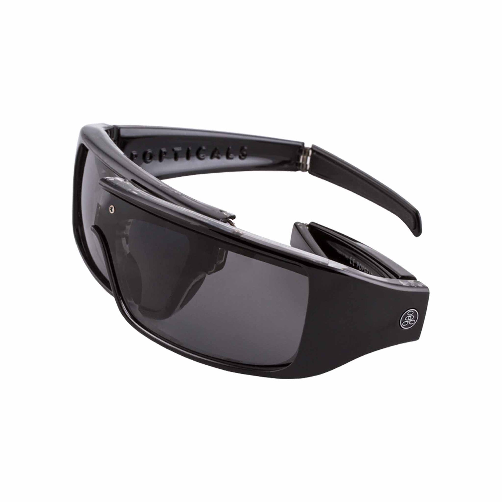 Popticals, Premium Compact Sunglasses, PopGear, 040050-BLGP, Polarized Sunglasses, Gloss Black over Crystal Frame , Gray Lenses, Glam View