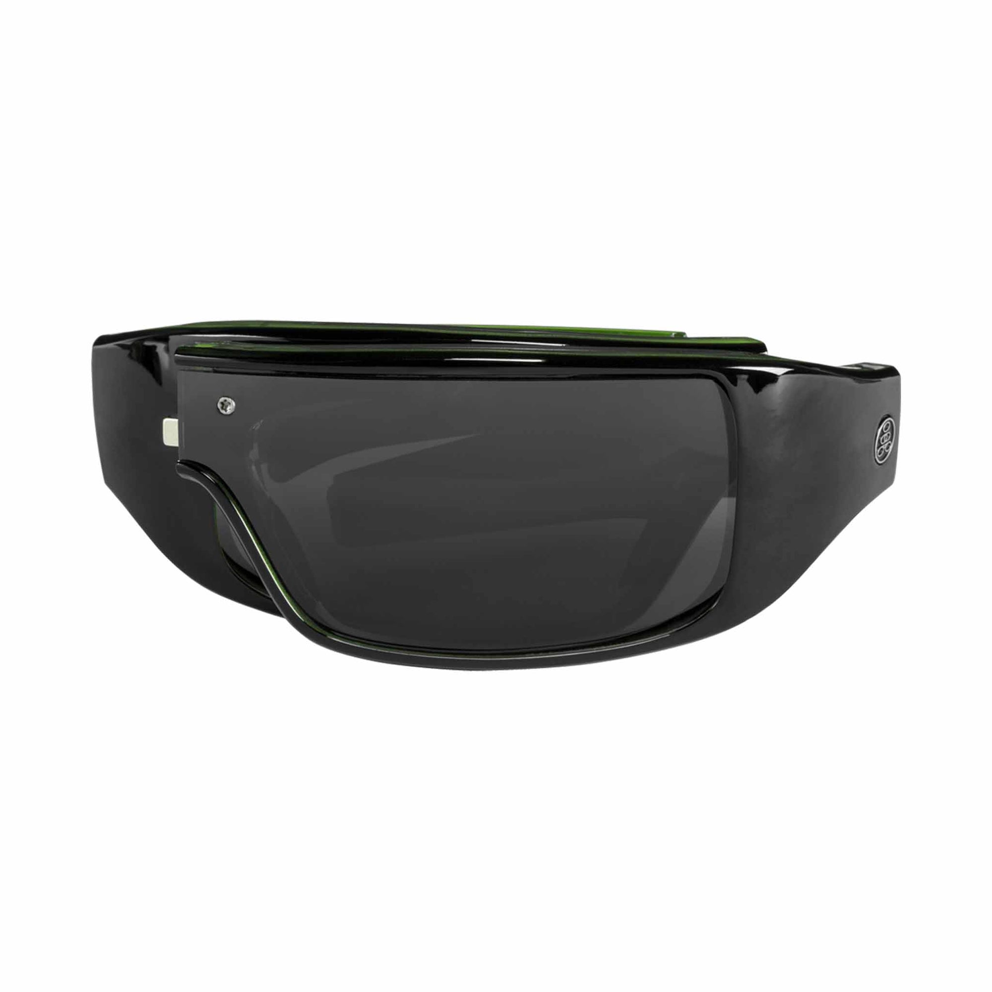 Popticals, Premium Compact Sunglasses, PopGear, 040050-GLGP, Polarized Sunglasses, Gloss Black over Green Crystal Frame , Gray Lenses, Compact View