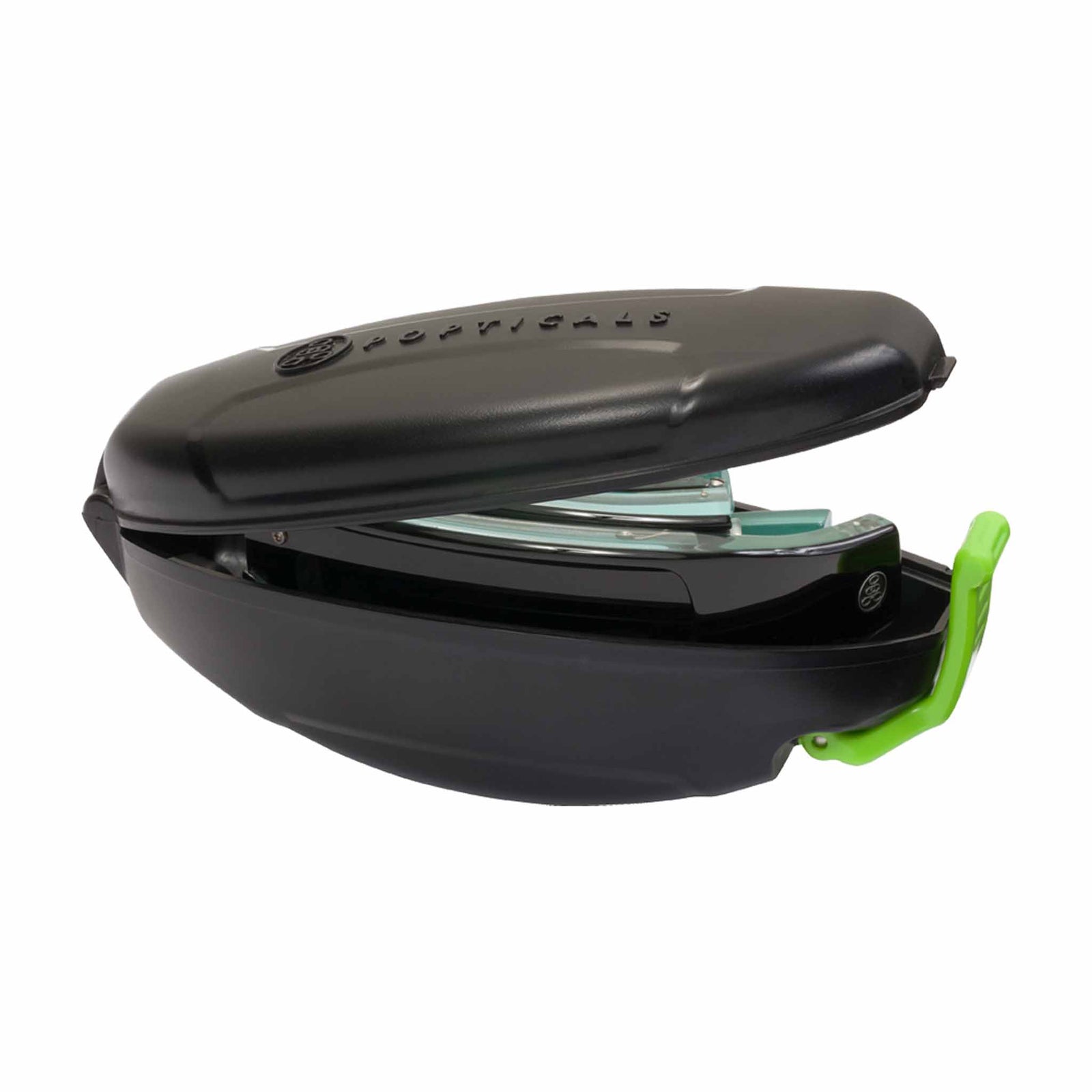 Popticals, Premium Compact Sunglasses, PopGear, 040051-ULGP, Polarized Sunglasses, Gloss Black over Blue Crystal Frame , Gray Lenses, Case View