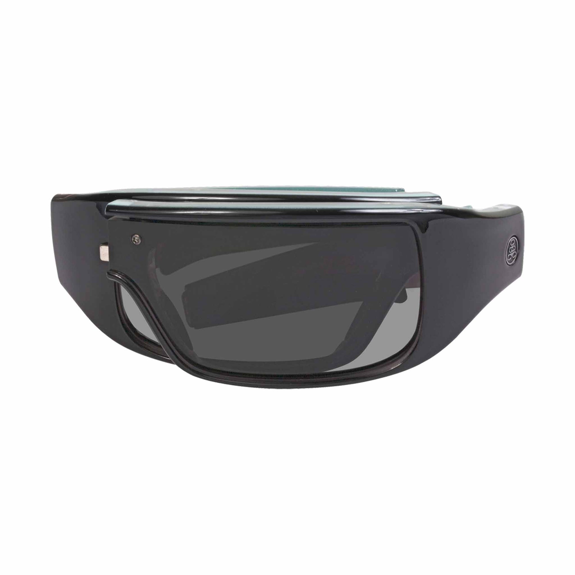 Popticals, Premium Compact Sunglasses, PopGear, 040051-ULGP, Polarized Sunglasses, Gloss Black over Blue Crystal Frame , Gray Lenses, Compact View