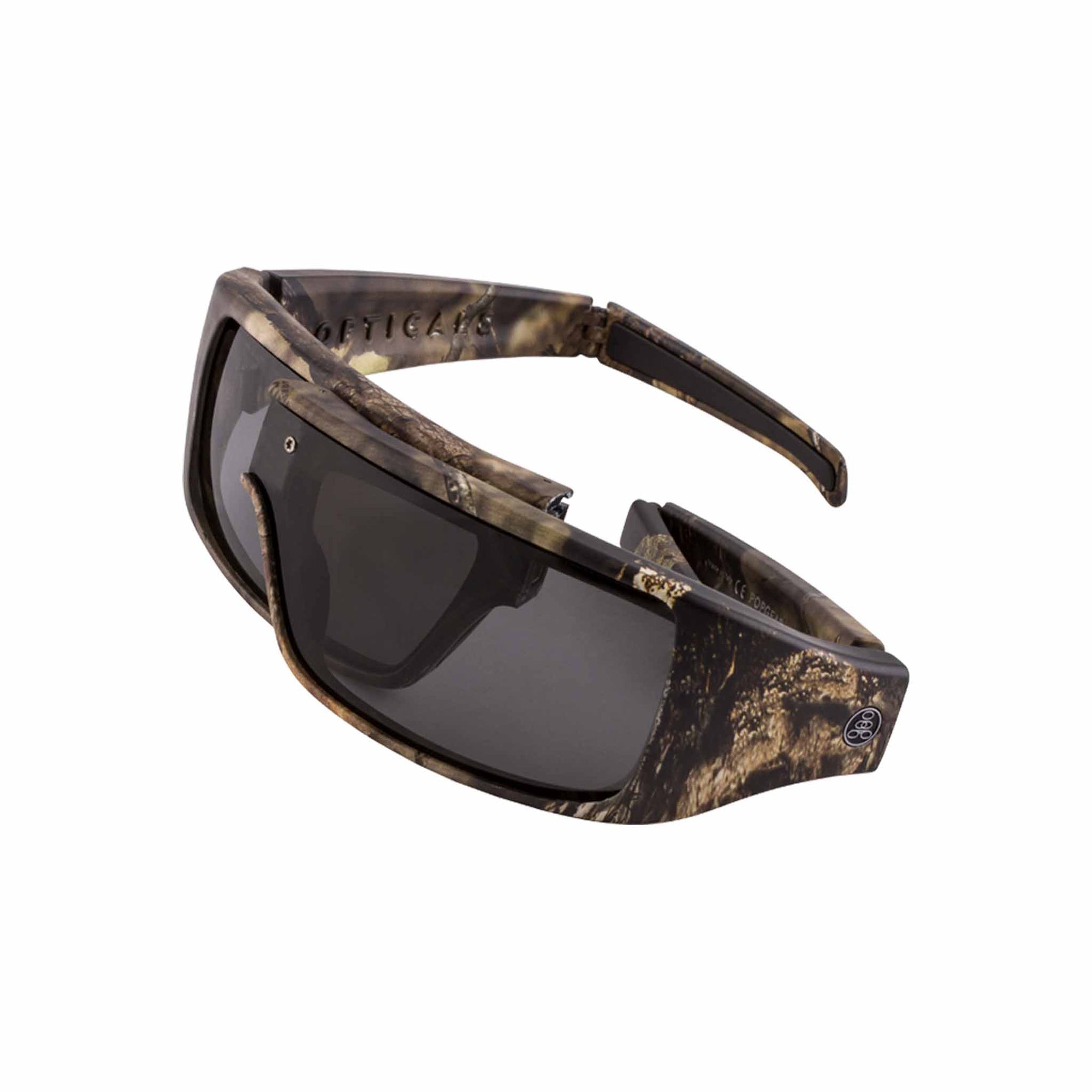 Popticals, Premium Compact Sunglasses, PopGear, 050050-MCGP, Polarized Sunglasses, Matte Mossy Oak Break-Up Frame , Gray Lenses, Spider View