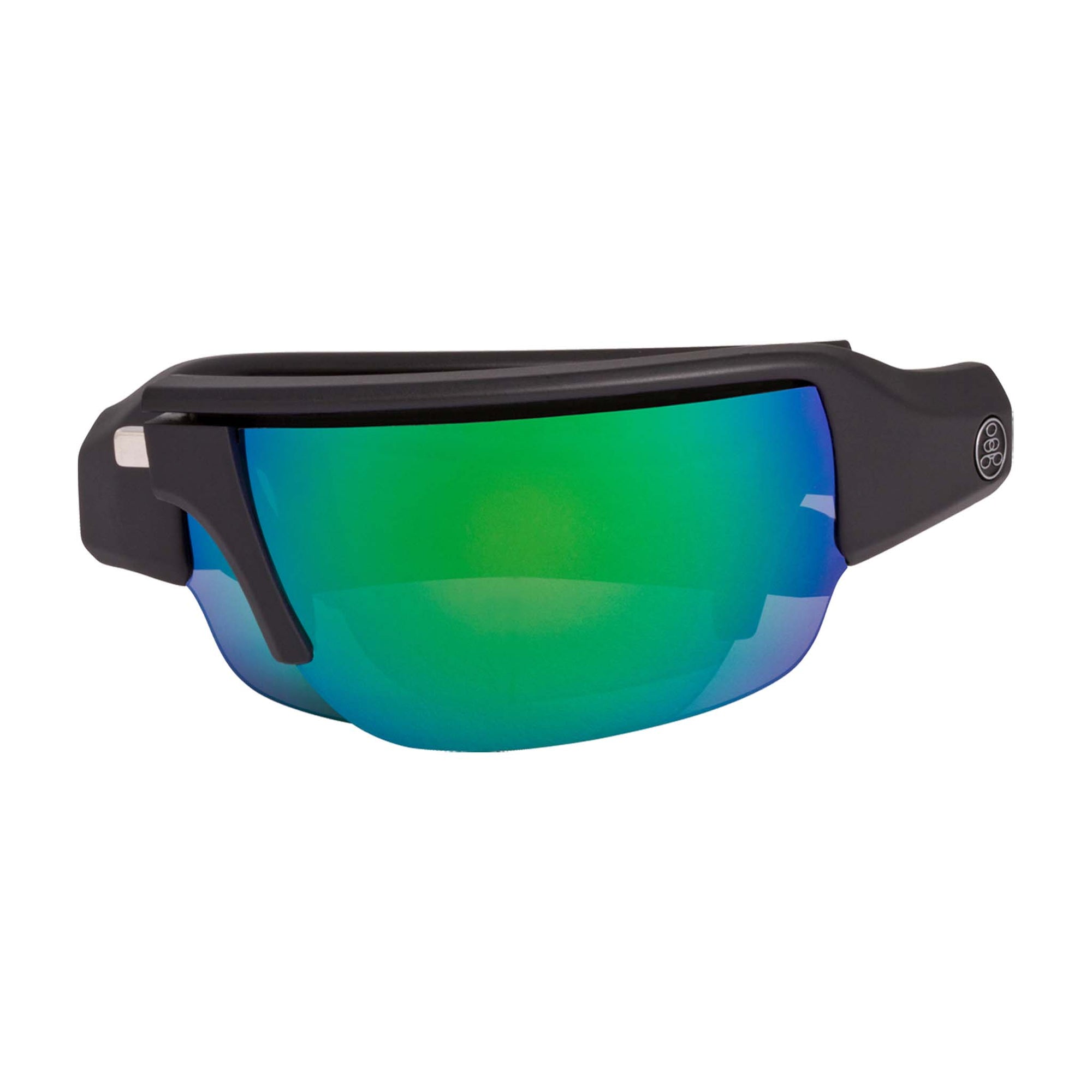 Popticals, Premium Compact Sunglasses, PopGun, 010010-BMEN, Polarized Sunglasses, Matte Black Frame, Gray Lenses w/Green Mirror, Compact View