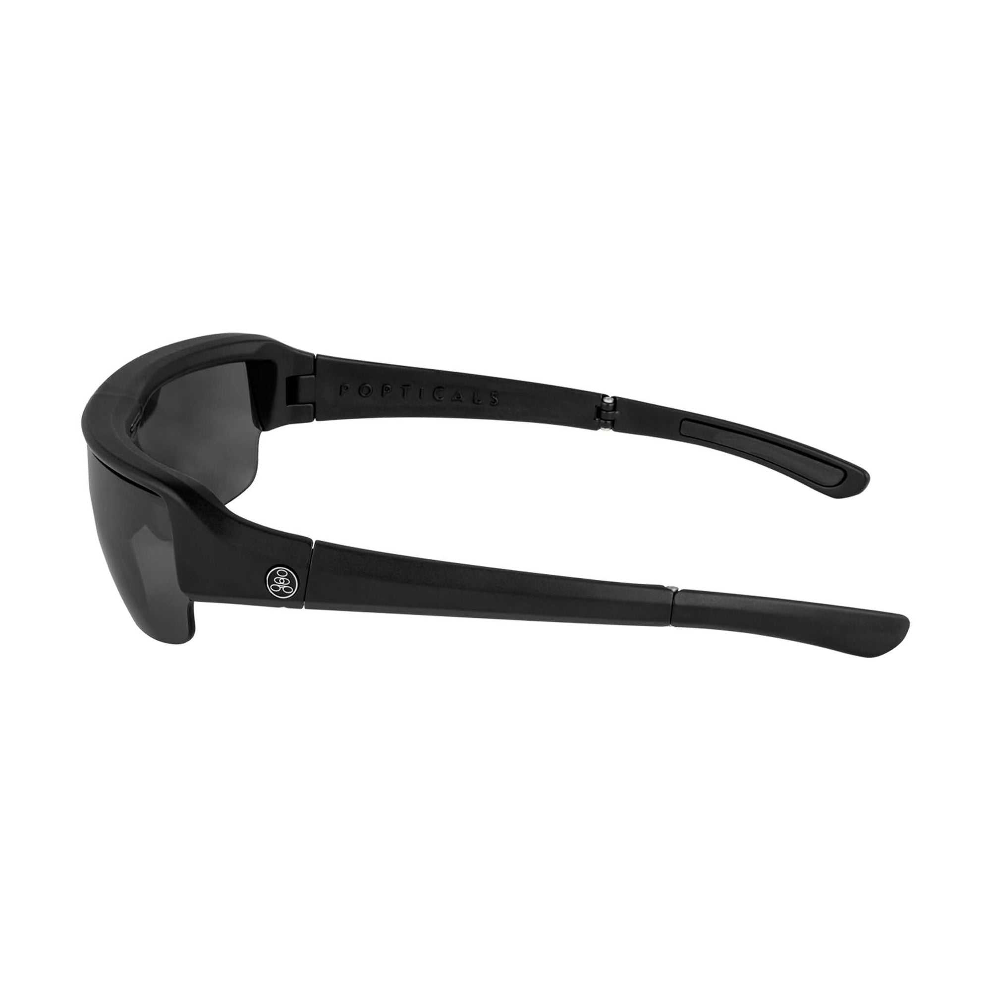 Popticals, Premium Compact Sunglasses, PopGun, 010010-BMGP, Polarized Sunglasses, Matte Black Frame, Gray Lenses, Side View