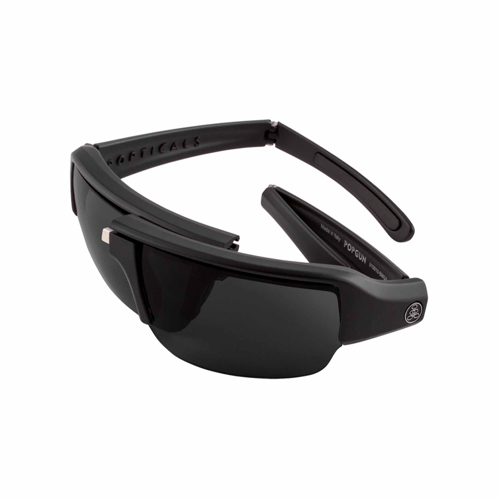 Popticals, Premium Compact Sunglasses, PopGun, 010010-BMGP, Polarized Sunglasses, Matte Black Frame, Gray Lenses, Glam View