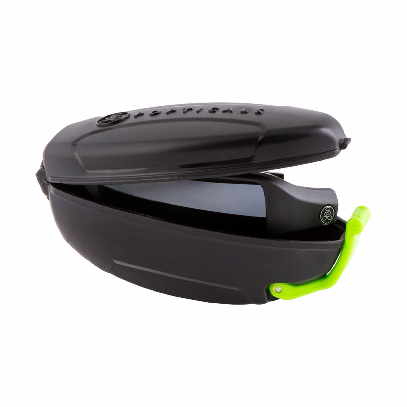 Popticals, Premium Compact Sunglasses, PopGun, 010010-BMLN, Polarized Sunglasses, Matte Black Frame, Gray Lenses w/Silver Mirror Finish, Case View