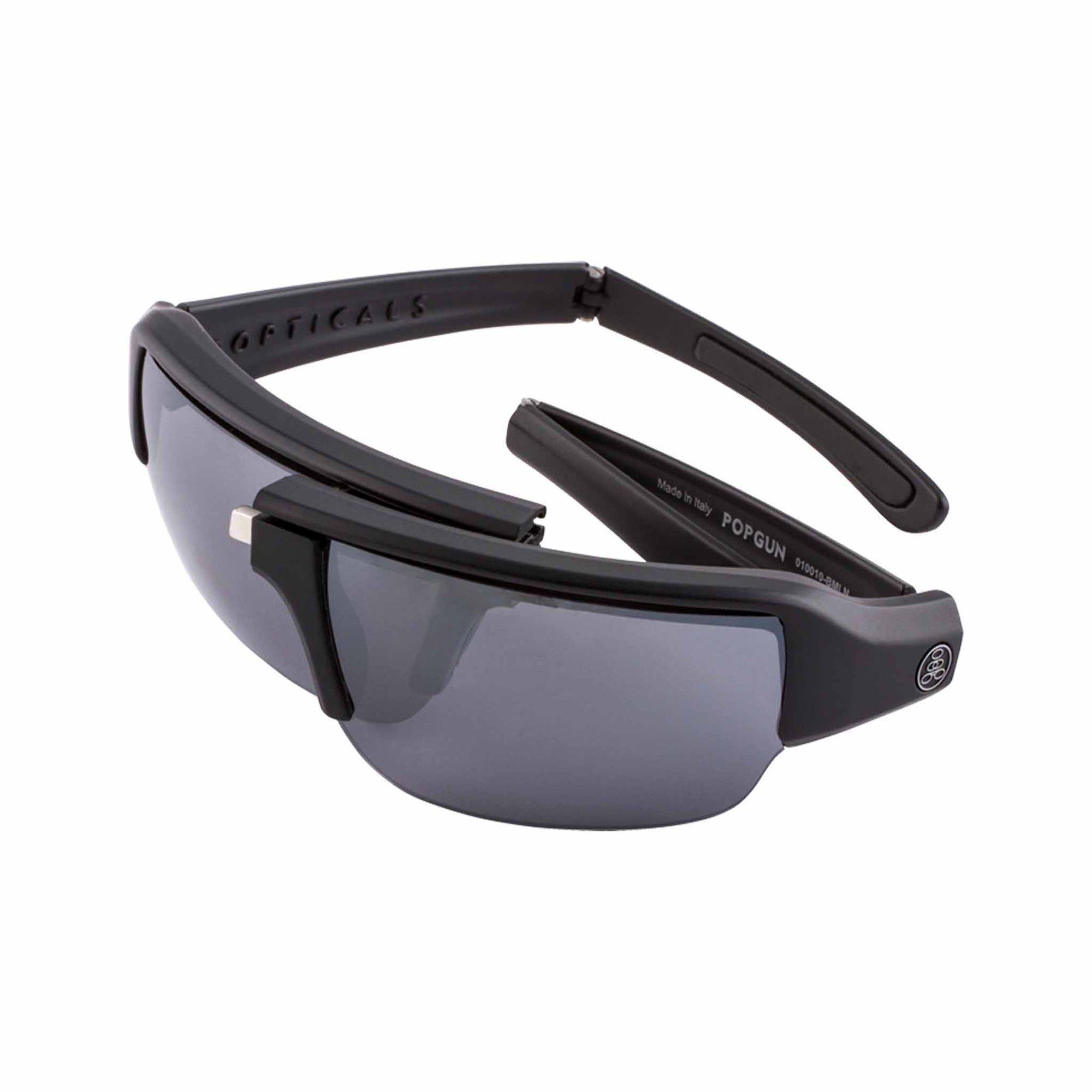 Popticals, Premium Compact Sunglasses, PopGun, 010010-BMLN, Polarized Sunglasses, Matte Black Frame, Gray Lenses w/Silver Mirror Finish, Spider View