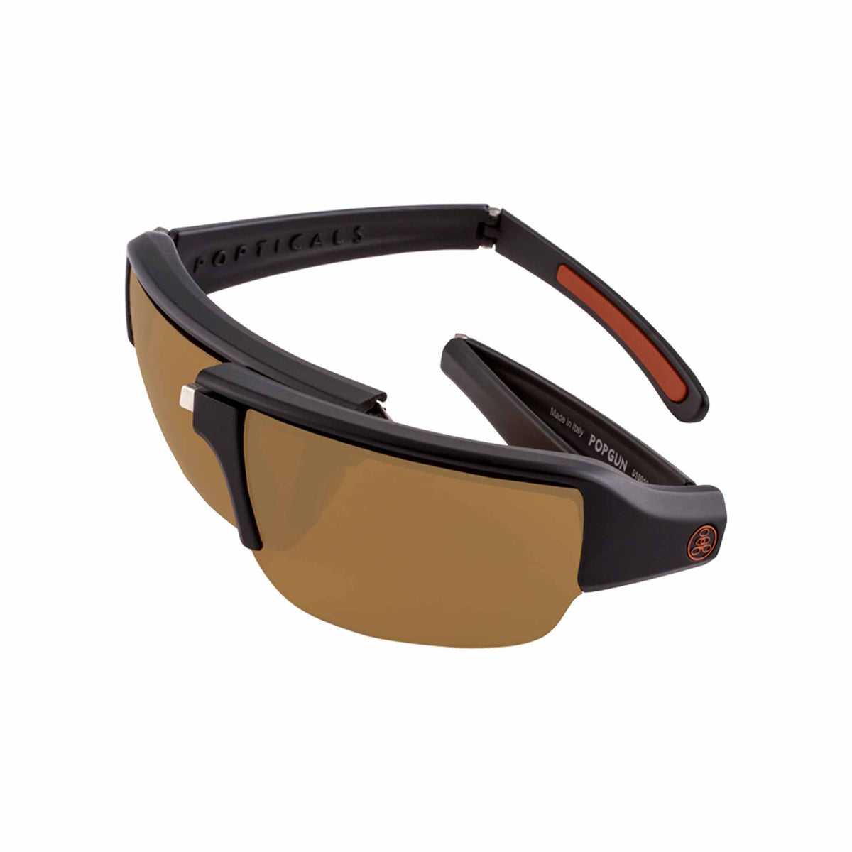 Popticals, Premium Compact Sunglasses, PopGun, 010010-NMNP, Polarized Sunglasses, Matte Black Frame, Brown Lenses, Spider View