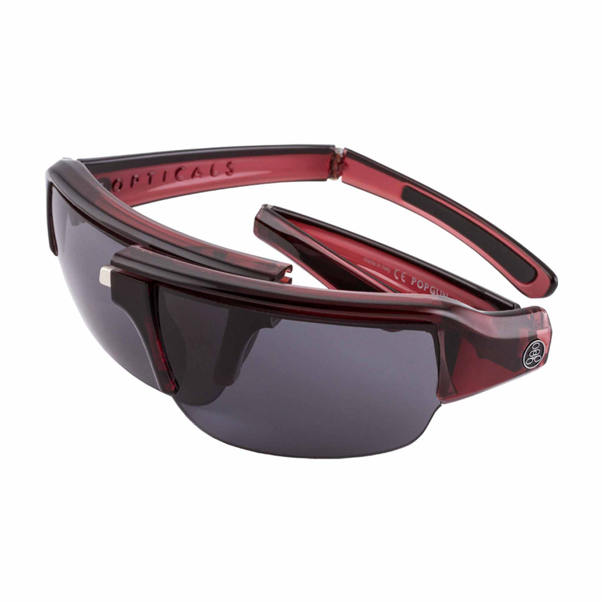 Popticals, Premium Compact Sunglasses, PopGun, 020010-WXGP, Polarized Sunglasses, Gloss Wine Crystal Frame, Gray Lenses, Spider View