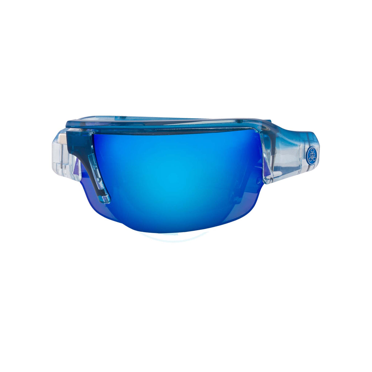 Popticals, Premium Compact Sunglasses, PopGun, 030010-BFUN, Polarized Sunglasses, Gloss Blue/Clear Crystal Frame, Gray Lenses w/Blue Mirror Finish, Compact View
