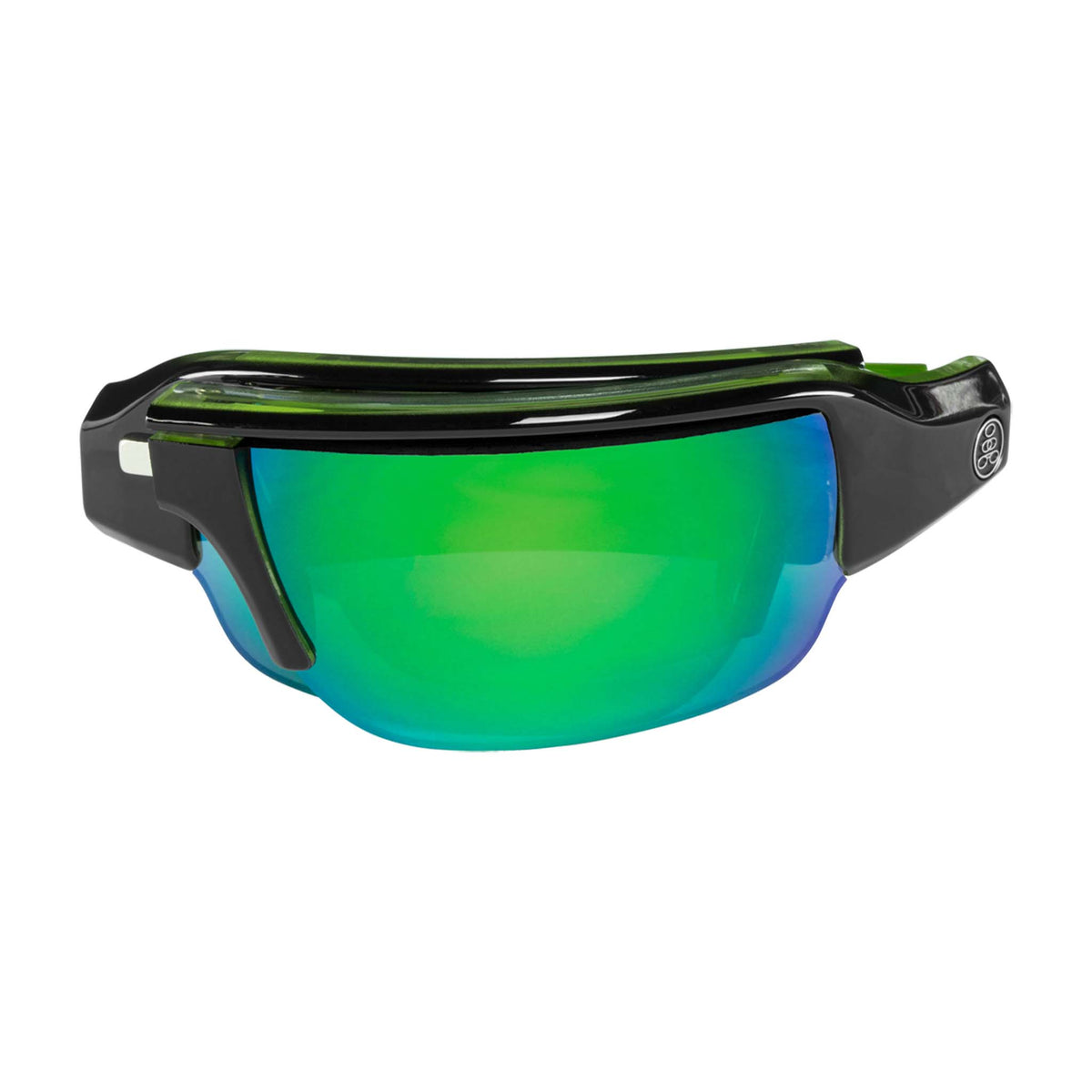 Popticals, Premium Compact Sunglasses, PopGun, 040010-GLEN, Polarized Sunglasses, Gloss Black over Green Crystal Frame, Gray Lenses w/Green Mirror Finish, Compact View