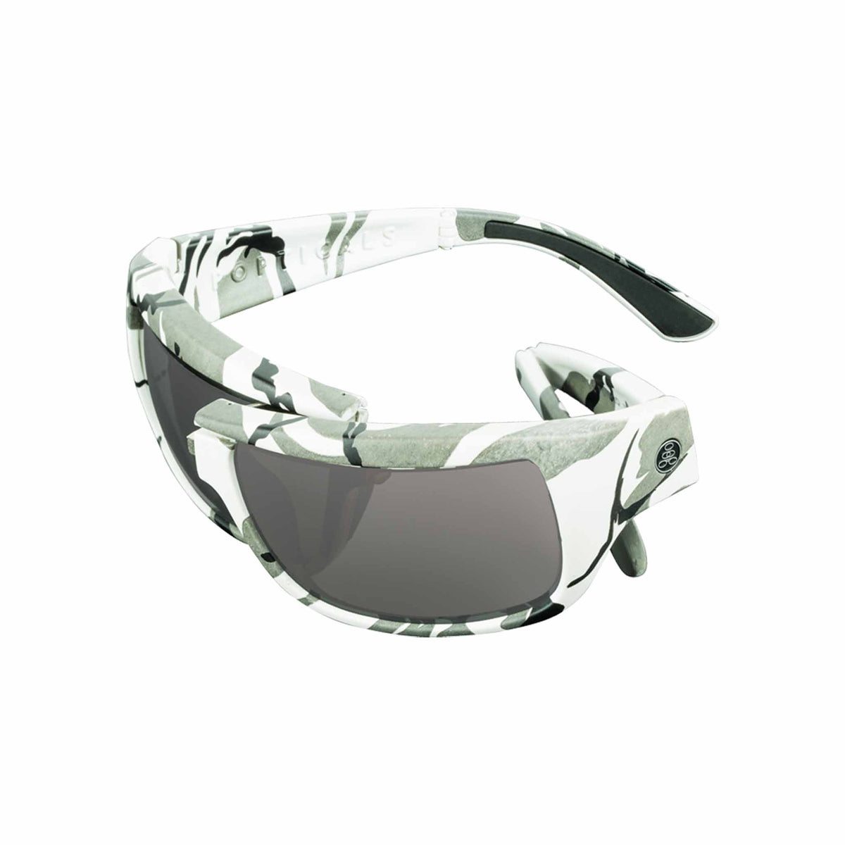 Popticals, Premium Compact Sunglasses, PopH2O, 010070-CCGP, Polarized Sunglasses, Matte White Camo Frame, Gray Lenses, Spider View