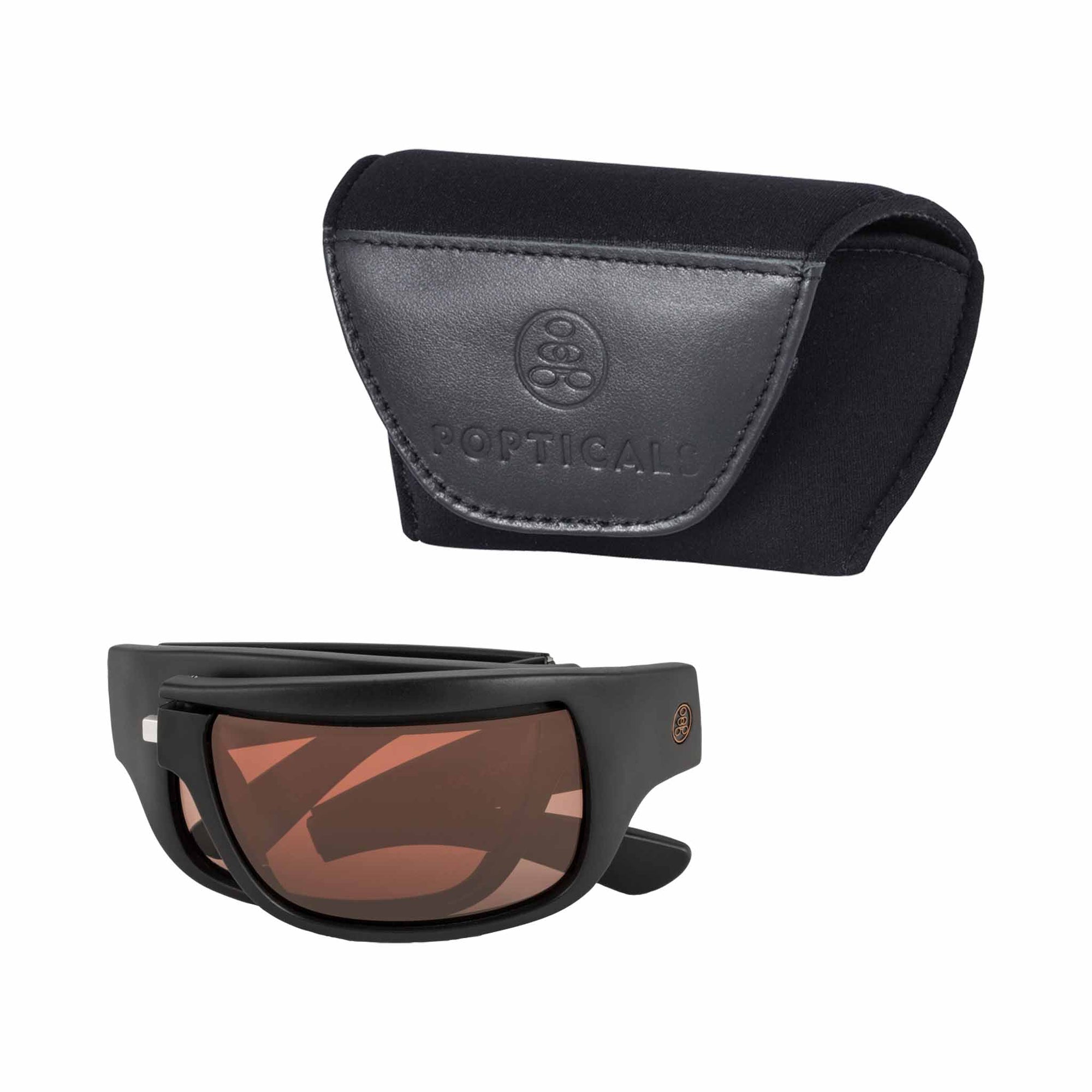 Popticals, Premium Compact Sunglasses, PopH2O, 010070-BMCP, Polarized Sunglasses, Matte Black Frame, Copper Lenses, Case View