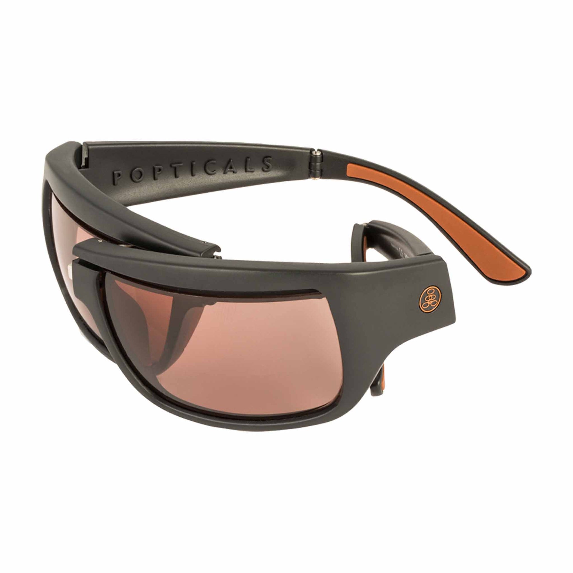 Popticals, Premium Compact Sunglasses, PopH2O, 010070-BMCP, Polarized Sunglasses, Matte Black Frame, Copper Lenses, Glam View