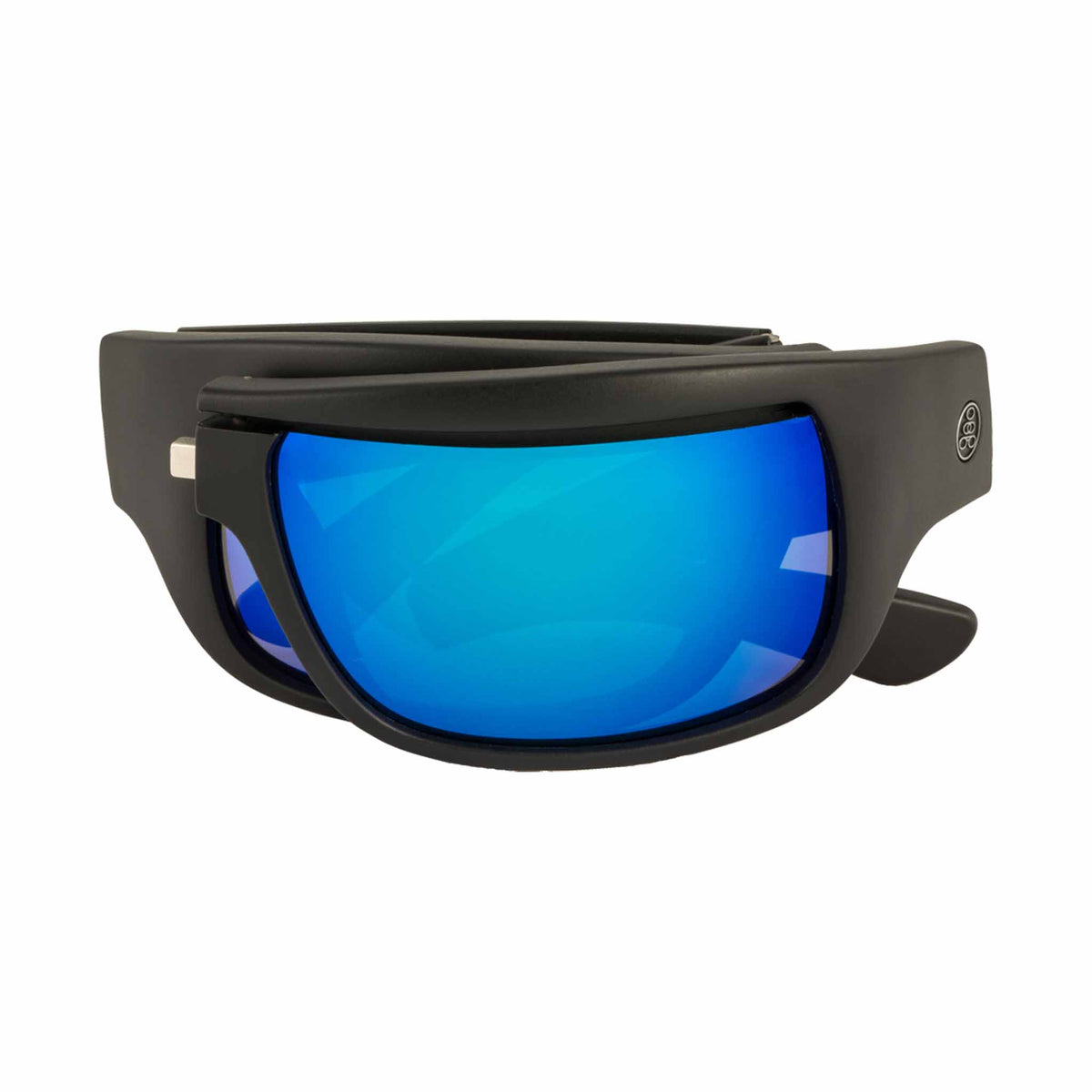 Popticals, Premium Compact Sunglasses, PopH2O, 010070-BMUN, Polarized Sunglasses, Matte Black Frame, Gray Lenses w/Blue Mirror Finish, Compact View