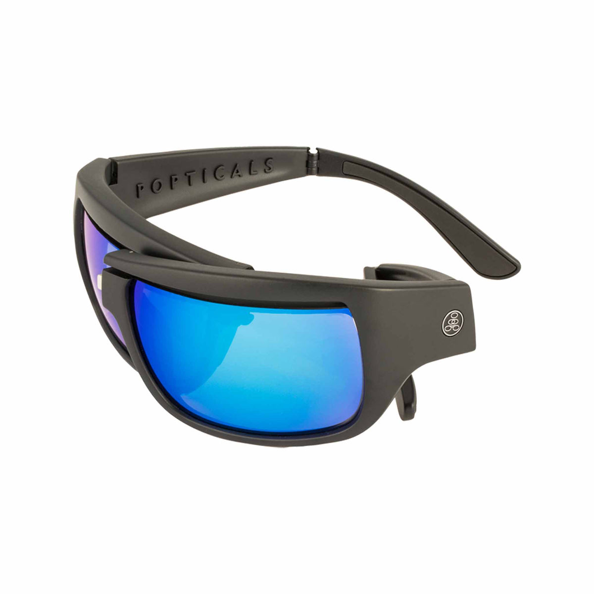 Popticals, Premium Compact Sunglasses, PopH2O, 010070-BMUN, Polarized Sunglasses, Matte Black Frame, Gray Lenses w/Blue Mirror Finish, Spider View