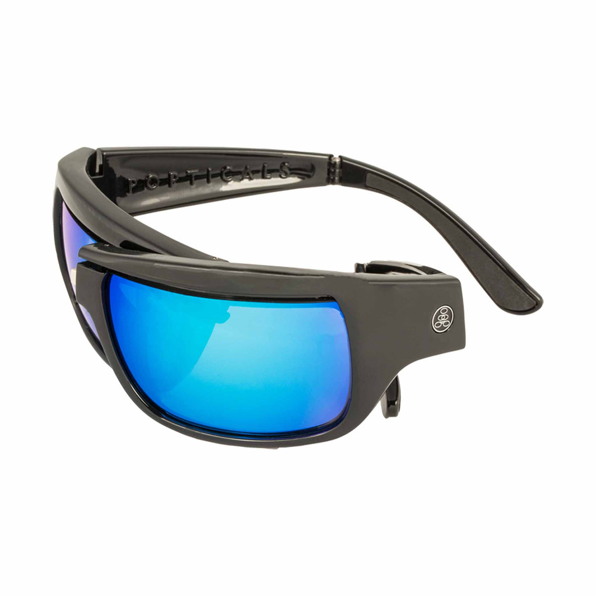 Popticals, Premium Compact Sunglasses, PopH2O, 010070-BGUN, Polarized Sunglasses, Gloss Black Frame, Gray Lenses w/Blue Mirror Finish, Spider View