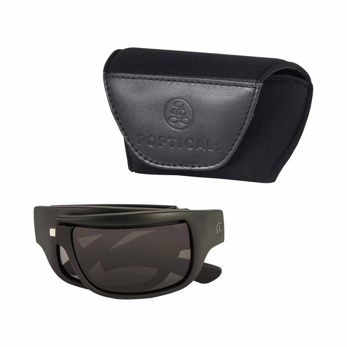 Popticals, Premium Compact Sunglasses, PopH2O, 010070-BMGP, Polarized Sunglasses, Matte Black Frame, Gray Lenses, Case View