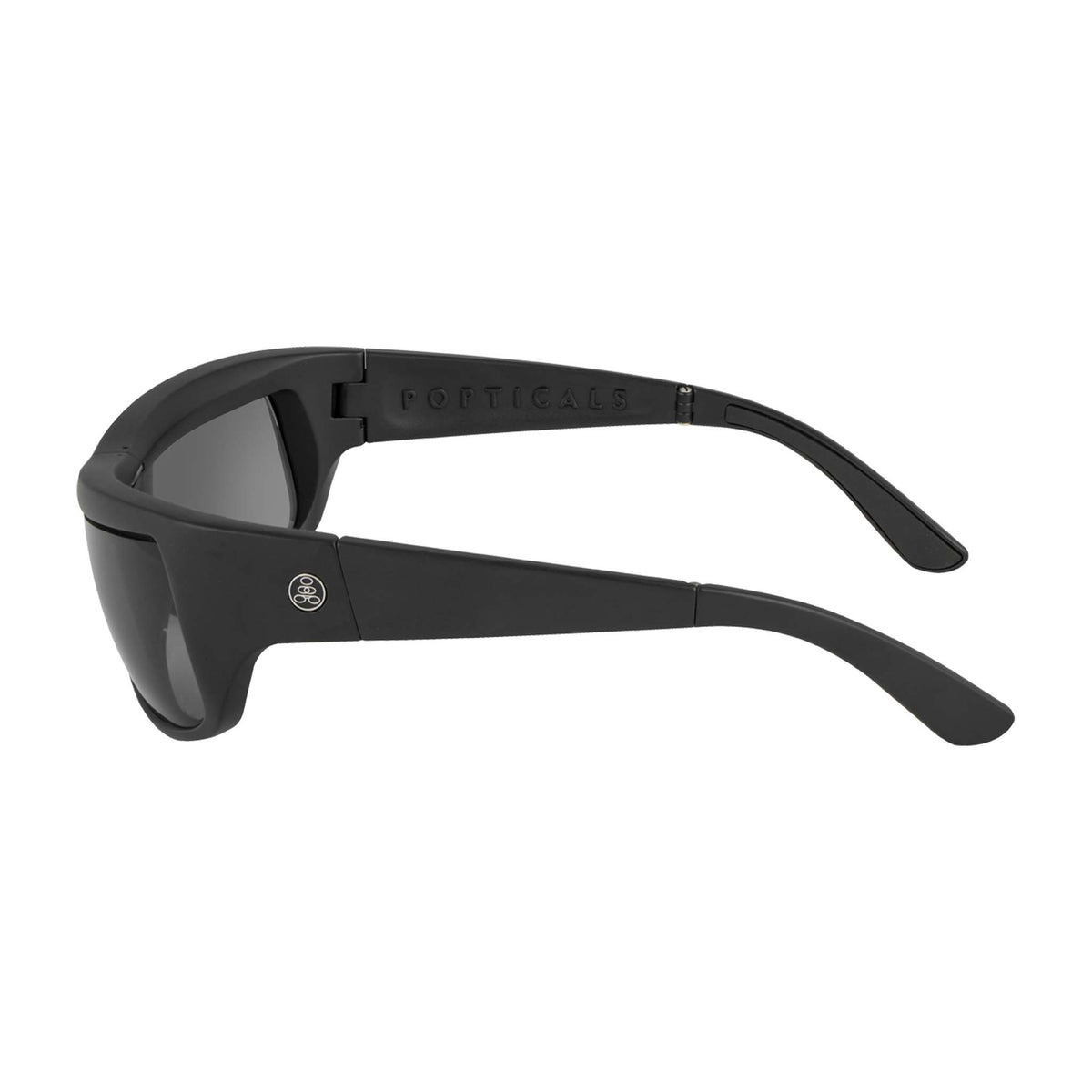Popticals, Premium Compact Sunglasses, PopH2O, 010070-BMGP, Polarized Sunglasses, Matte Black Frame, Gray Lenses, Side View