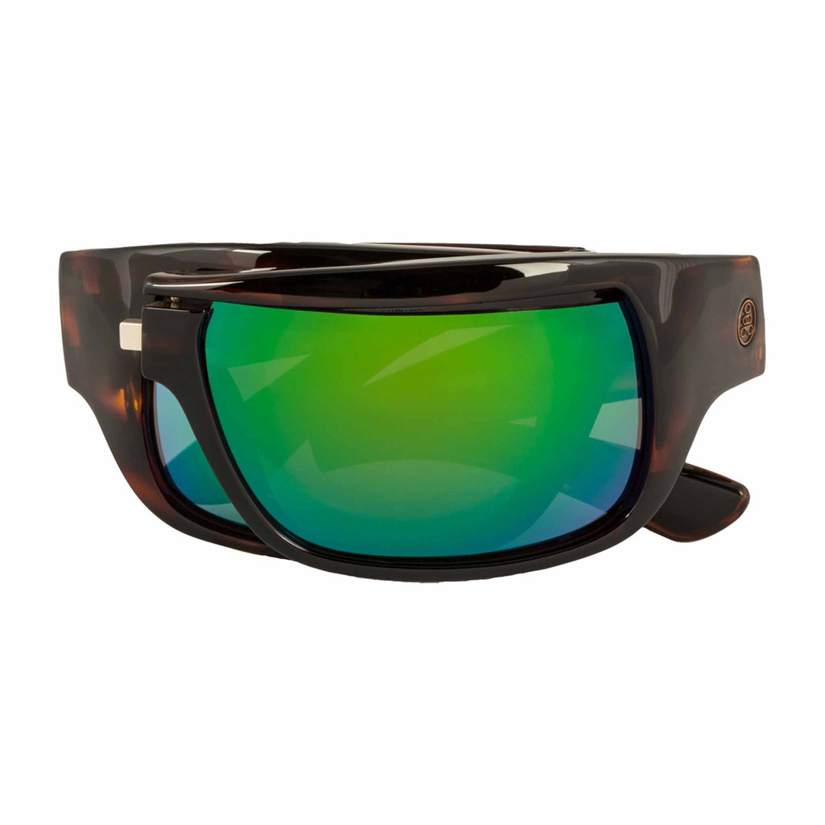 Popticals, Premium Compact Sunglasses, PopH2O, 010070-CTEN, Polarized Sunglasses, Gloss Tortoise Frame, Gray Lenses w/Green Mirror Finish, Compact View