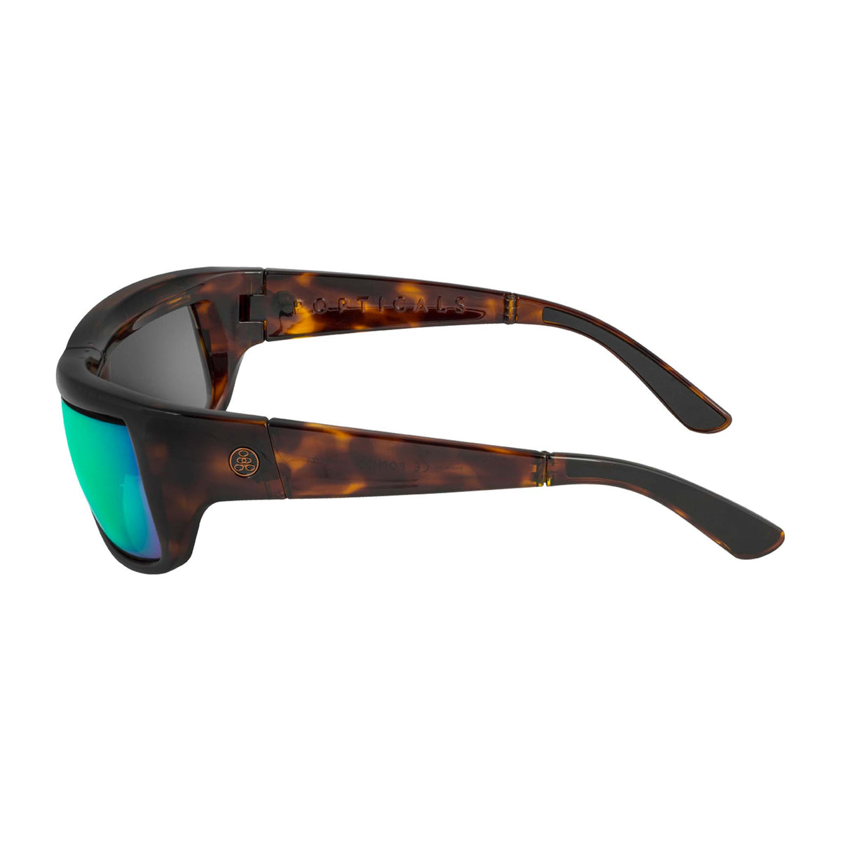 Popticals, Premium Compact Sunglasses, PopH2O, 010070-CTEN, Polarized Sunglasses, Gloss Tortoise Frame, Gray Lenses w/Green Mirror Finish, Side View