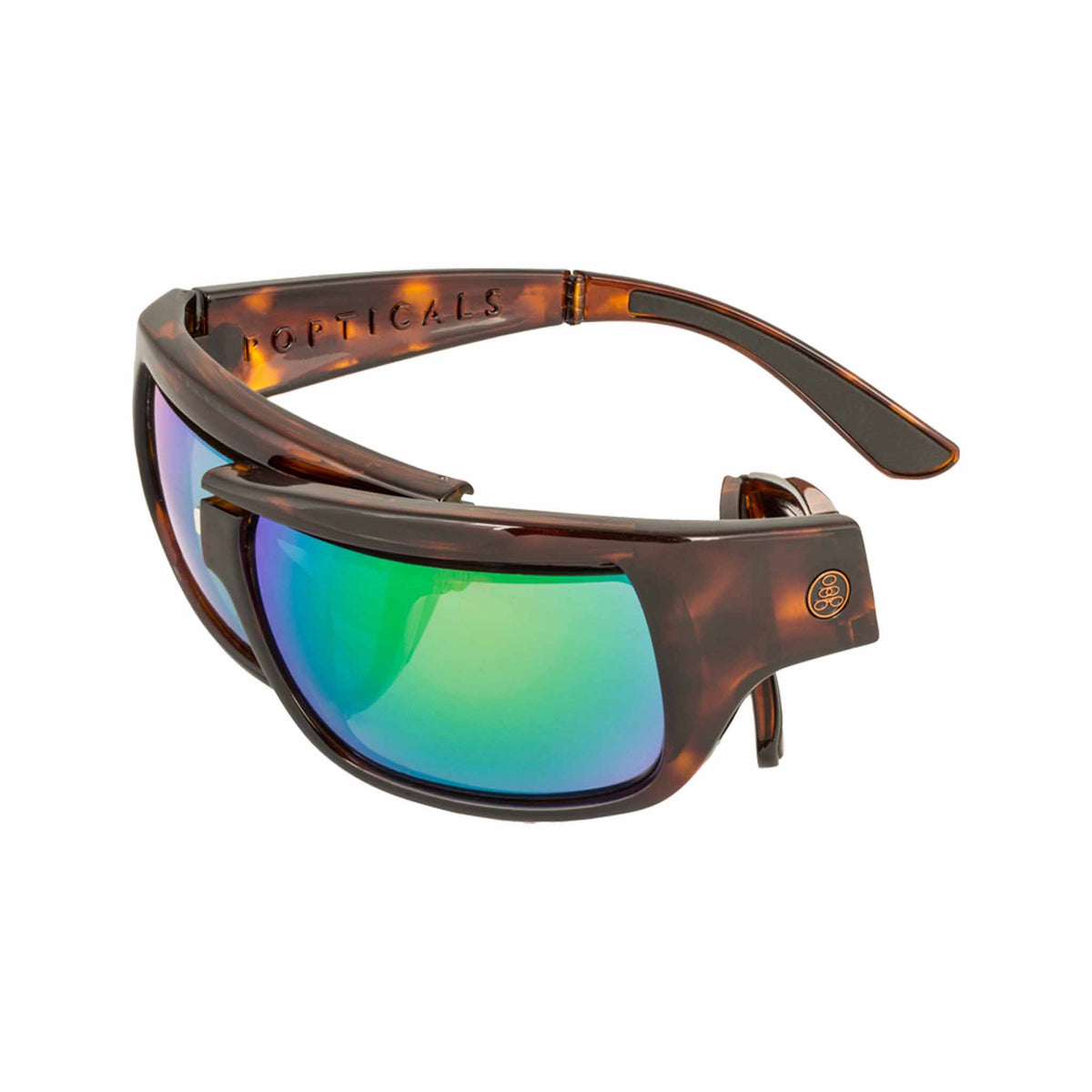 Popticals, Premium Compact Sunglasses, PopH2O, 010070-CTEN, Polarized Sunglasses, Gloss Tortoise Frame, Gray Lenses w/Green Mirror Finish, Spider View