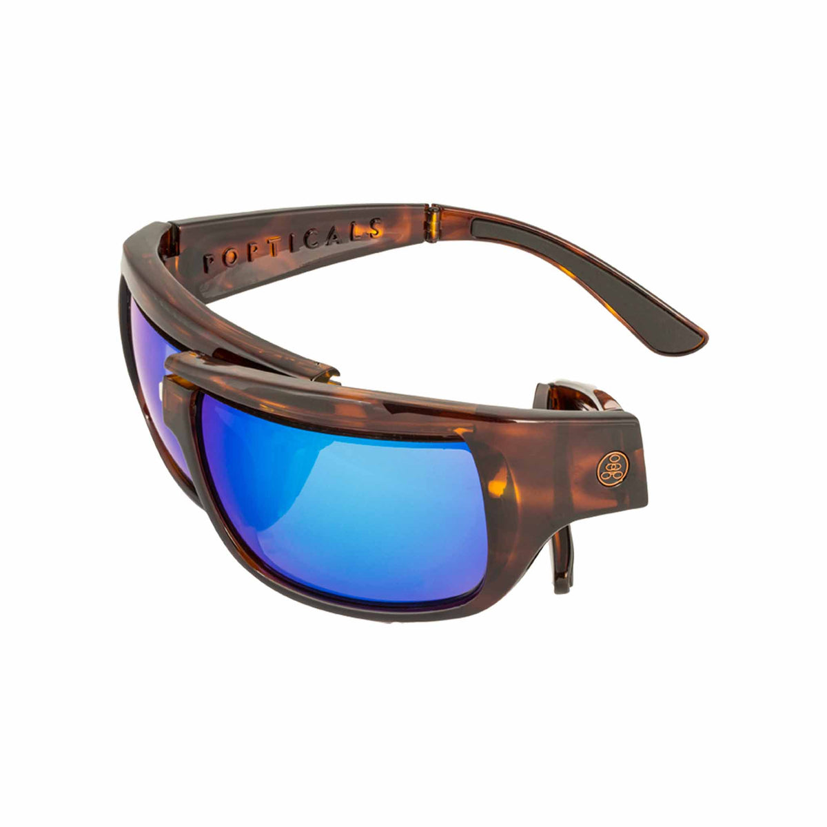 Popticals, Premium Compact Sunglasses, PopH2O, 010070-CTUN, Polarized Sunglasses, Gloss Tortoise Frame, Gray Lenses w/Blue Mirror Finish, Spider View