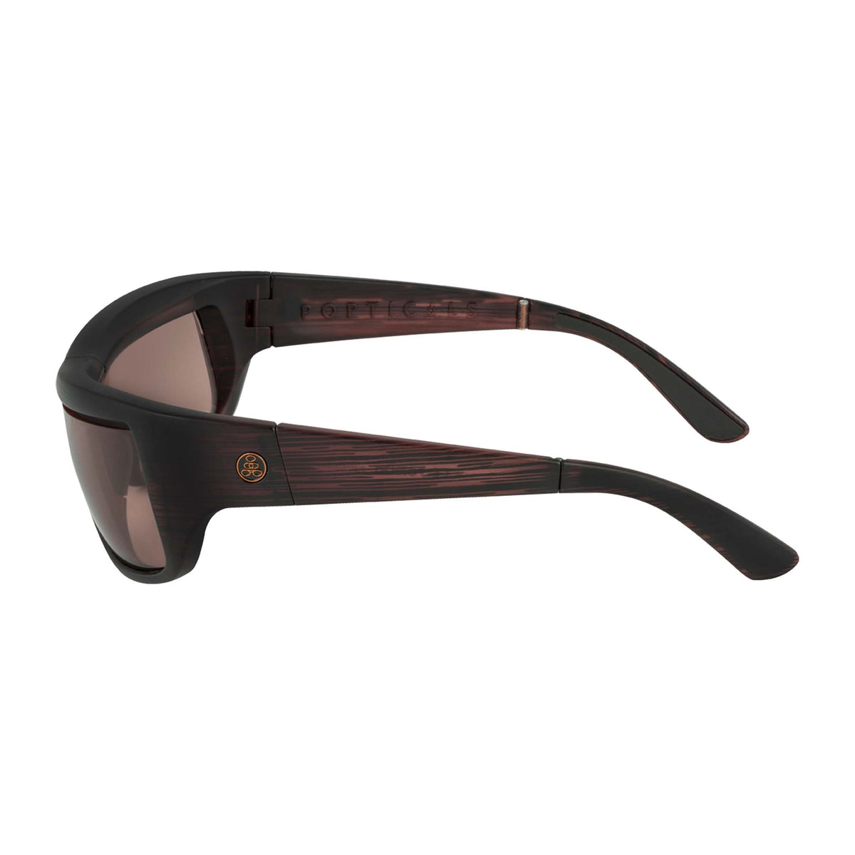 Popticals, Premium Compact Sunglasses, PopH2O, 010070-DUCP, Polarized Sunglasses, Matte Driftwood Frame, Copper Lenses, Side View