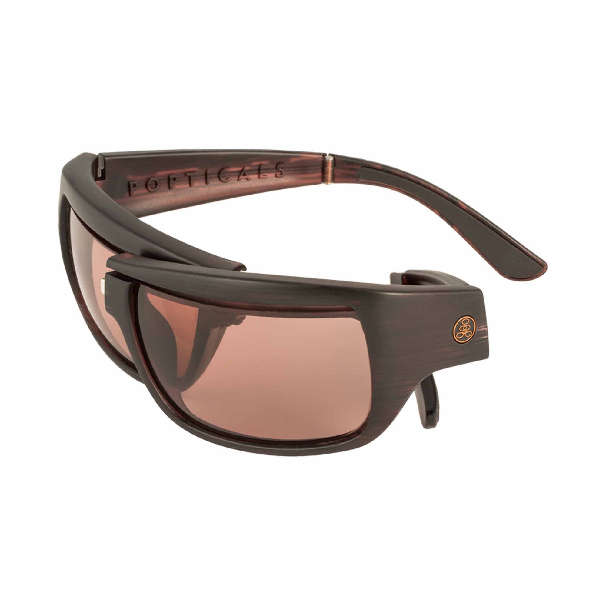 Popticals, Premium Compact Sunglasses, PopH2O, 010070-DUCP, Polarized Sunglasses, Matte Driftwood Frame, Copper Lenses, Spider View