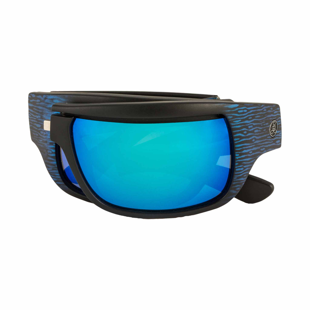 Popticals, Premium Compact Sunglasses, PopH2O, 010070-EUUN, Polarized Sunglasses, Matte Blue/Black Wood Frame, Gray Lenses w/Blue Mirror Finish, Compact View