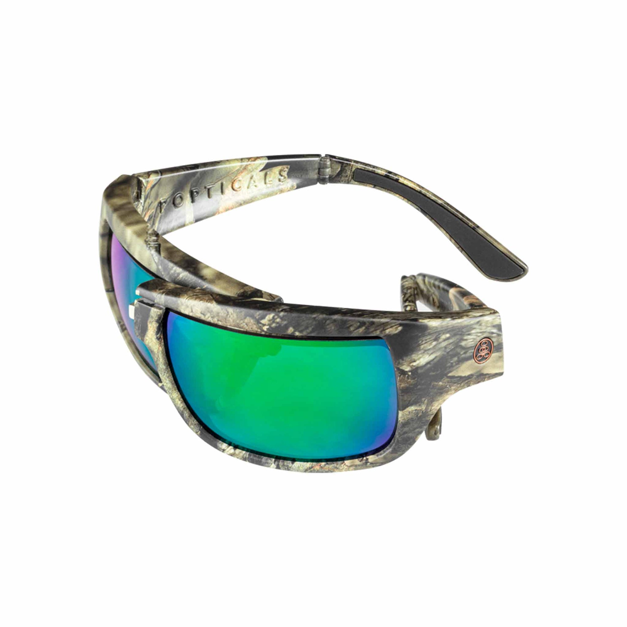 Popticals, Premium Compact Sunglasses, PopH2O, 010070-MCEN, Polarized Sunglasses, Matte Mossy Oak Break-Up Frame, Gray Lenses w/Green Mirror Finish, Spider View