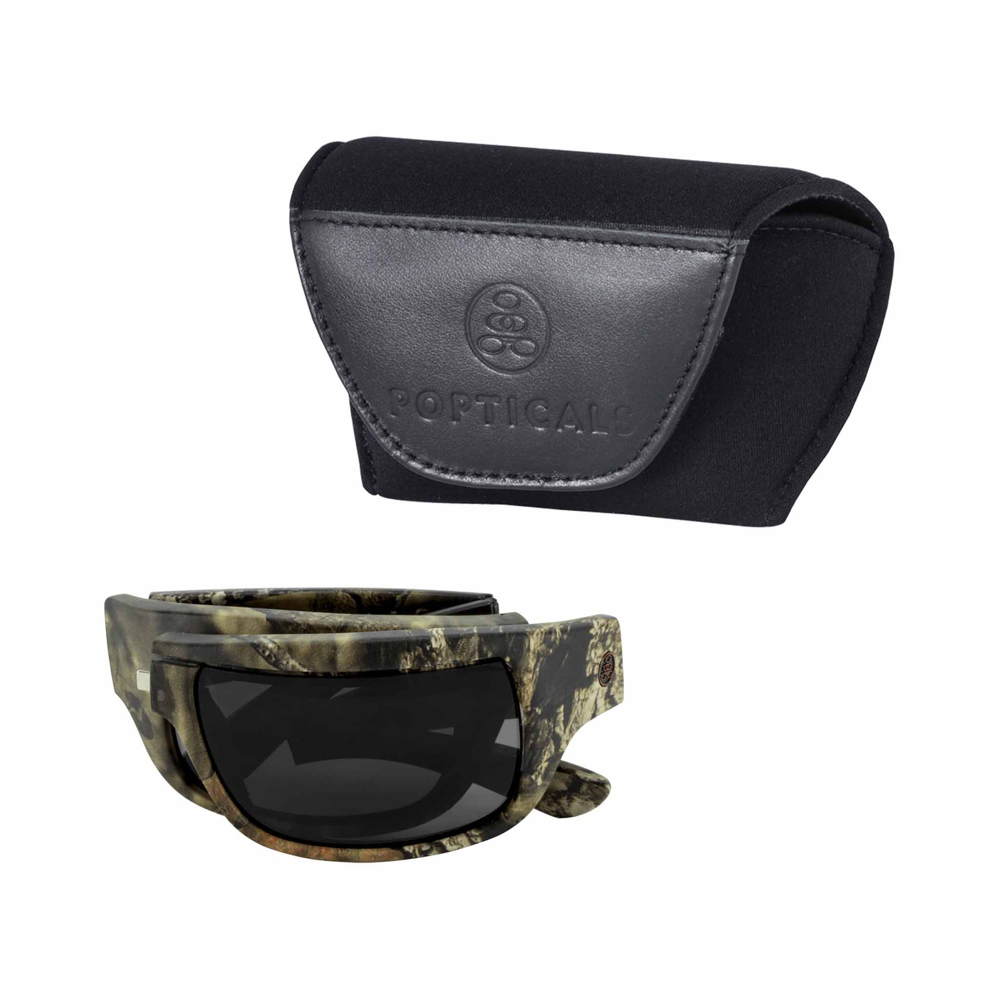 Popticals, Premium Compact Sunglasses, PopH2O, 010070-MCGP, Polarized Sunglasses, Matte Mossy Oak Break-Up Frame, Gray Lenses, Case View
