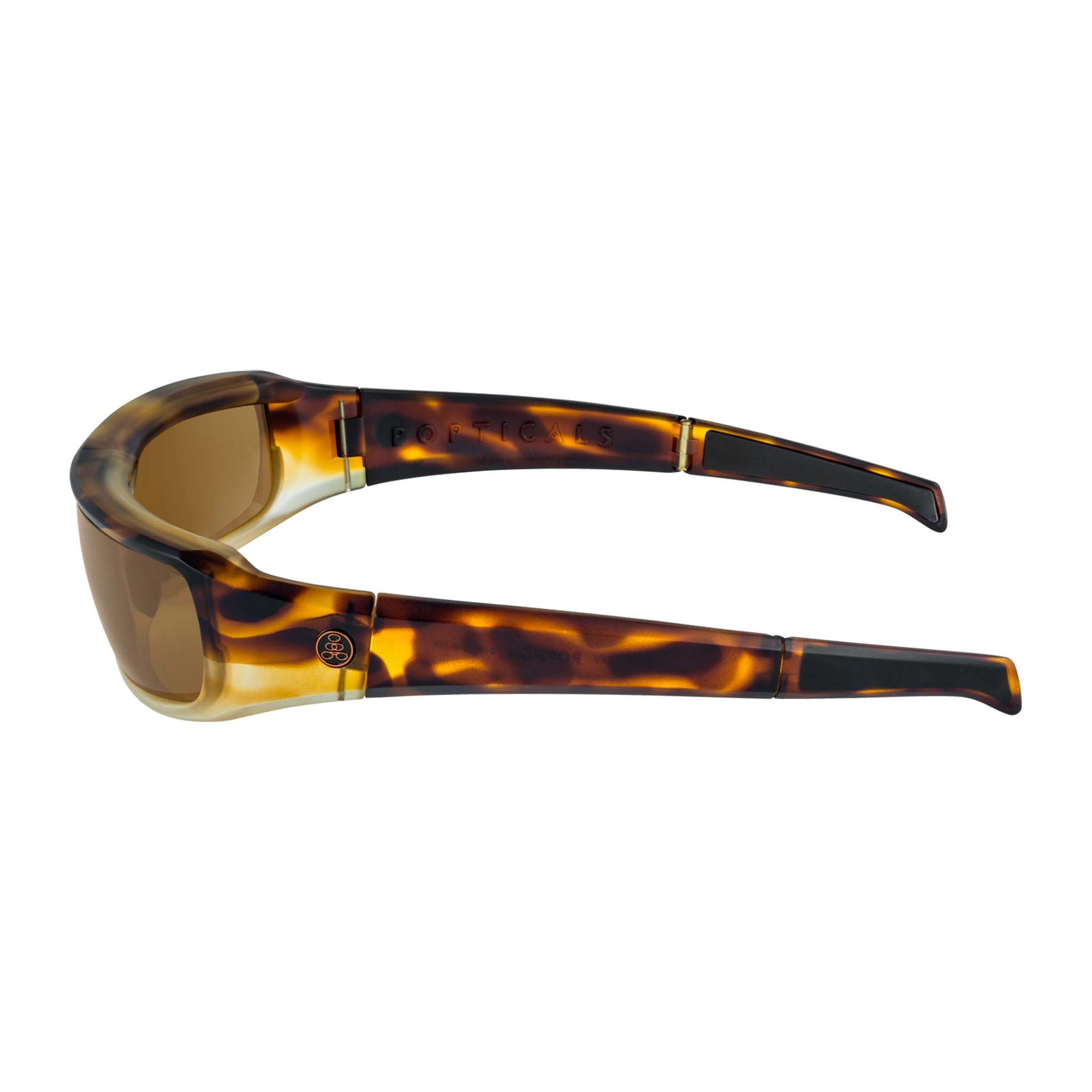 Popticals, Premium Compact Sunglasses, PopSign, 010020-BUNP, Polarized Sunglasses, Matte Tortoise/Crystal Frame, Brown Lenses, Side View