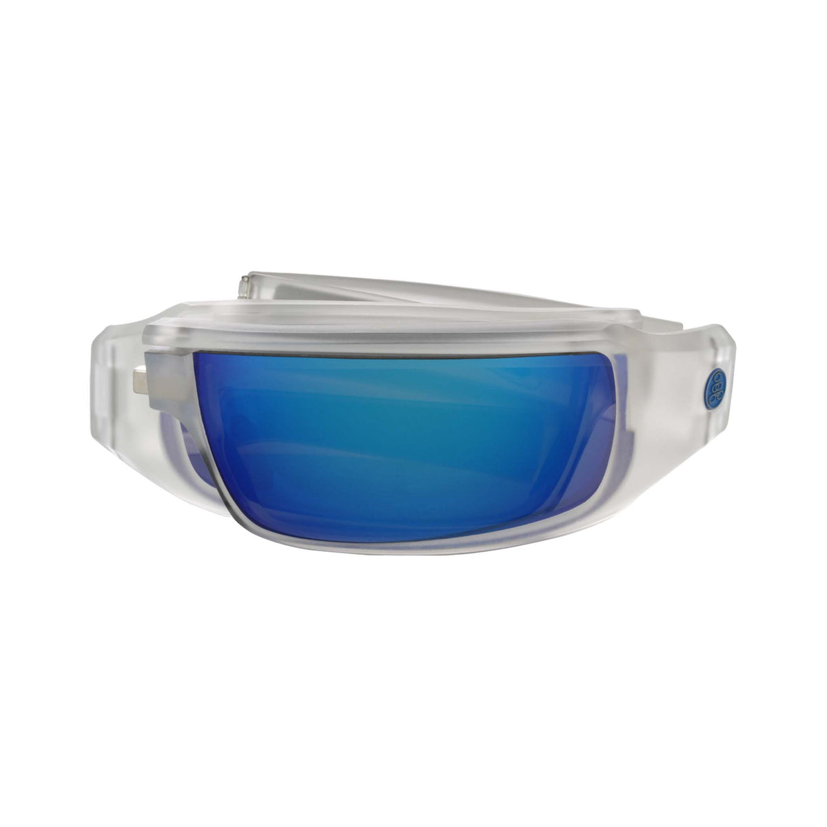 Popticals, Premium Compact Sunglasses, PopSign, 010020-XYUN, Polarized Sunglasses, Matte Crystal Frame, Gray Lenses w/Blue Mirror Finish, Compact View