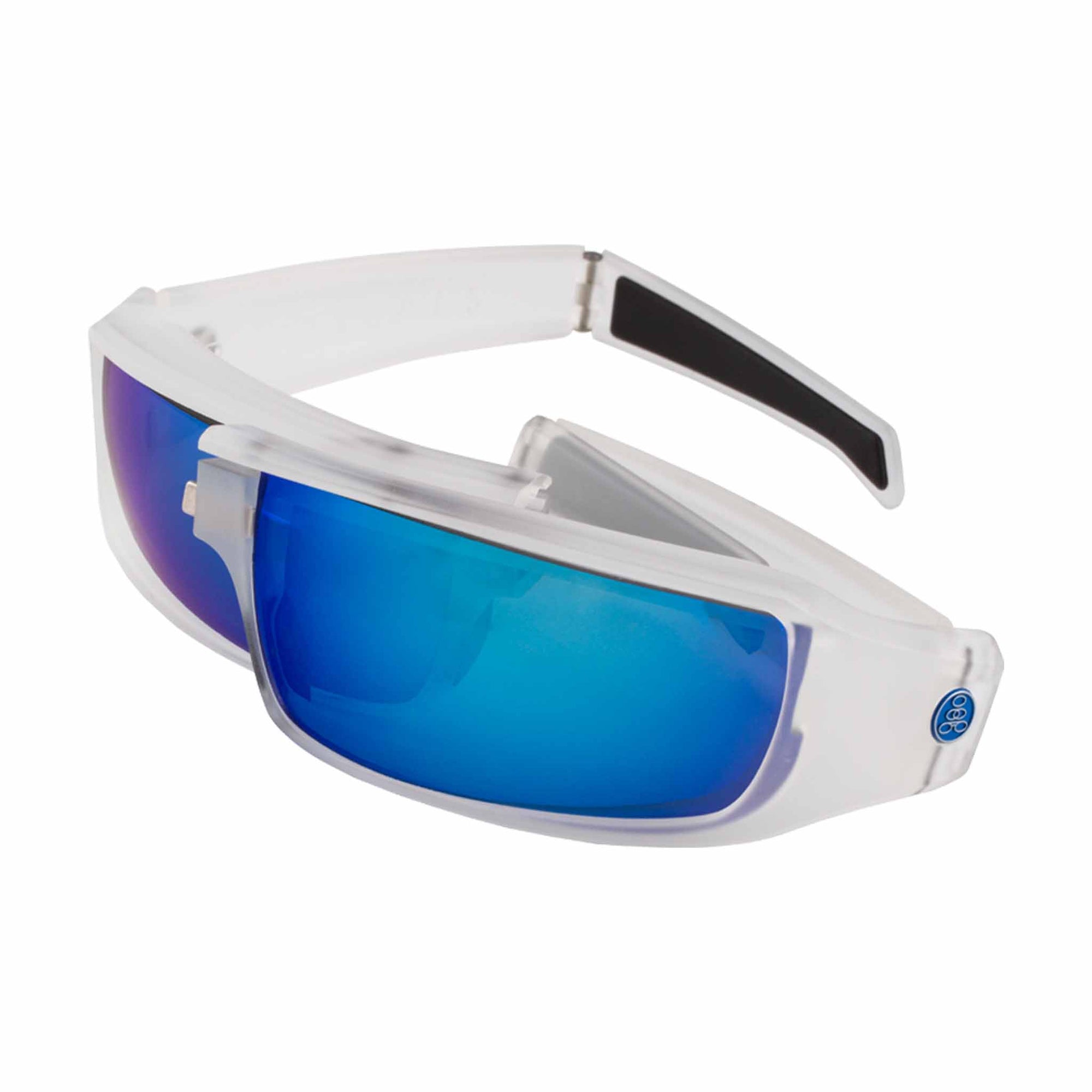 Popticals, Premium Compact Sunglasses, PopSign, 010020-XYUN, Polarized Sunglasses, Matte Crystal Frame, Gray Lenses w/Blue Mirror Finish, Spider View