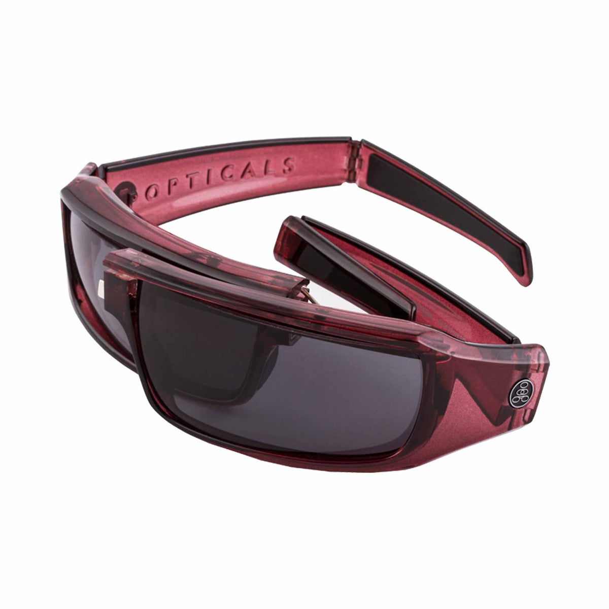 Popticals, Premium Compact Sunglasses, PopSign, 020020-WXGP, Polarized Sunglasses, Gloss Wine Crystal Frame, Gray Lenses, Spider View