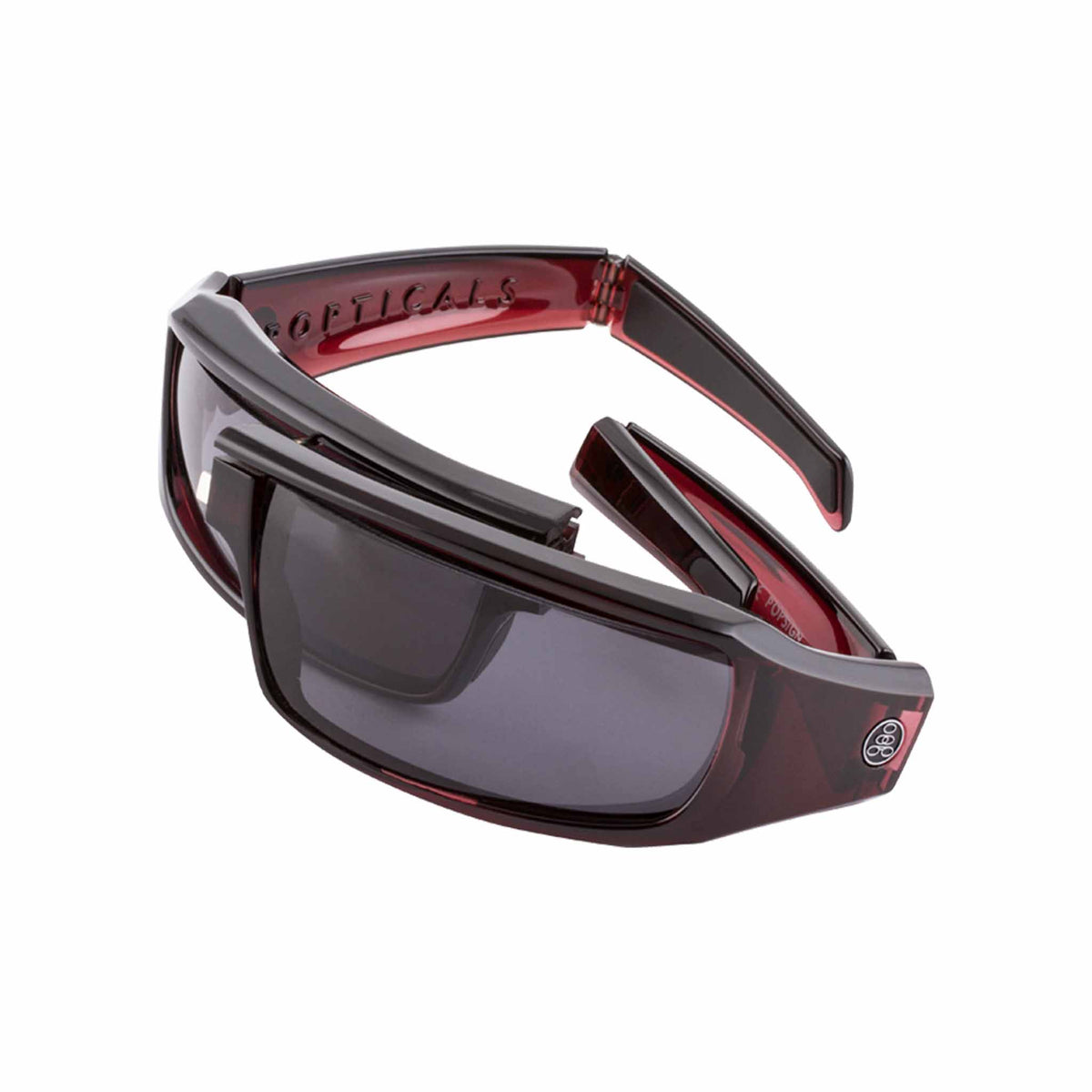 Popticals, Premium Compact Sunglasses, PopSign, 030020-LFGP, Polarized Sunglasses, Gloss Wine/Black Crystal Frame, Gray Lenses, Spider View