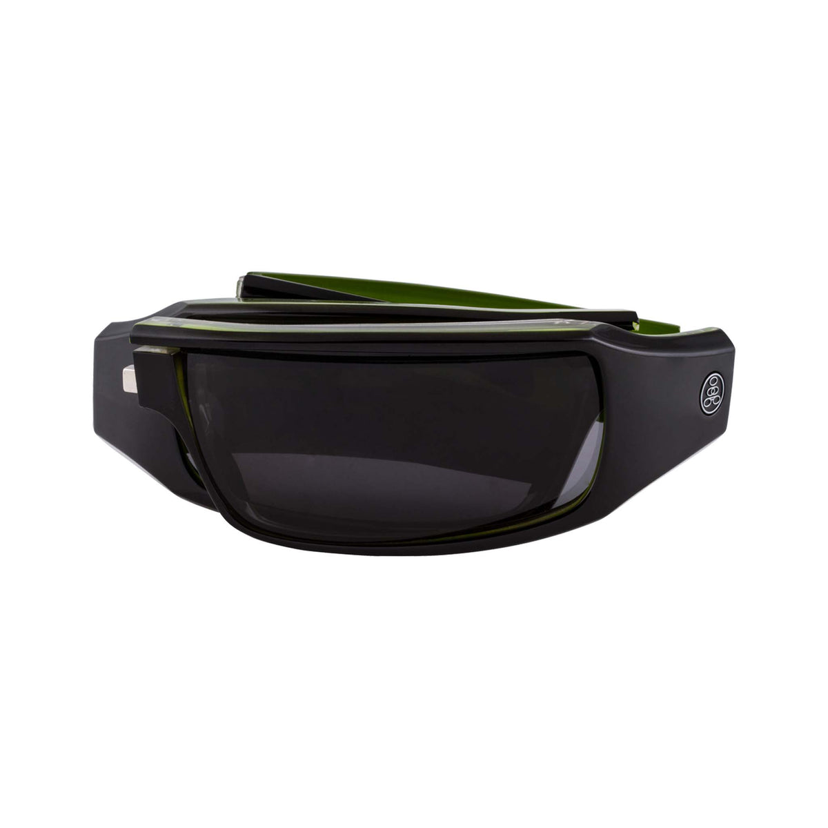 Popticals, Premium Compact Sunglasses, PopSign, 040020-GLGP, Polarized Sunglasses, Gloss Black over Green Crystal Frame, Gray Lenses, Compact View