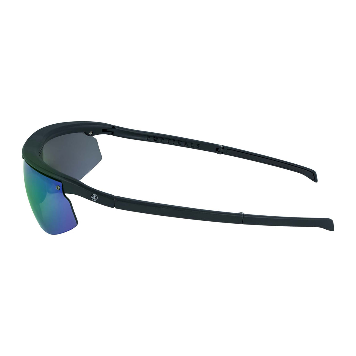 Popticals, Premium Compact Sunglasses, PopStar, 010040-BMEN, Polarized Sunglasses, Matte Black Frame, Gray Lenses w/Green Mirror Finish, Side View