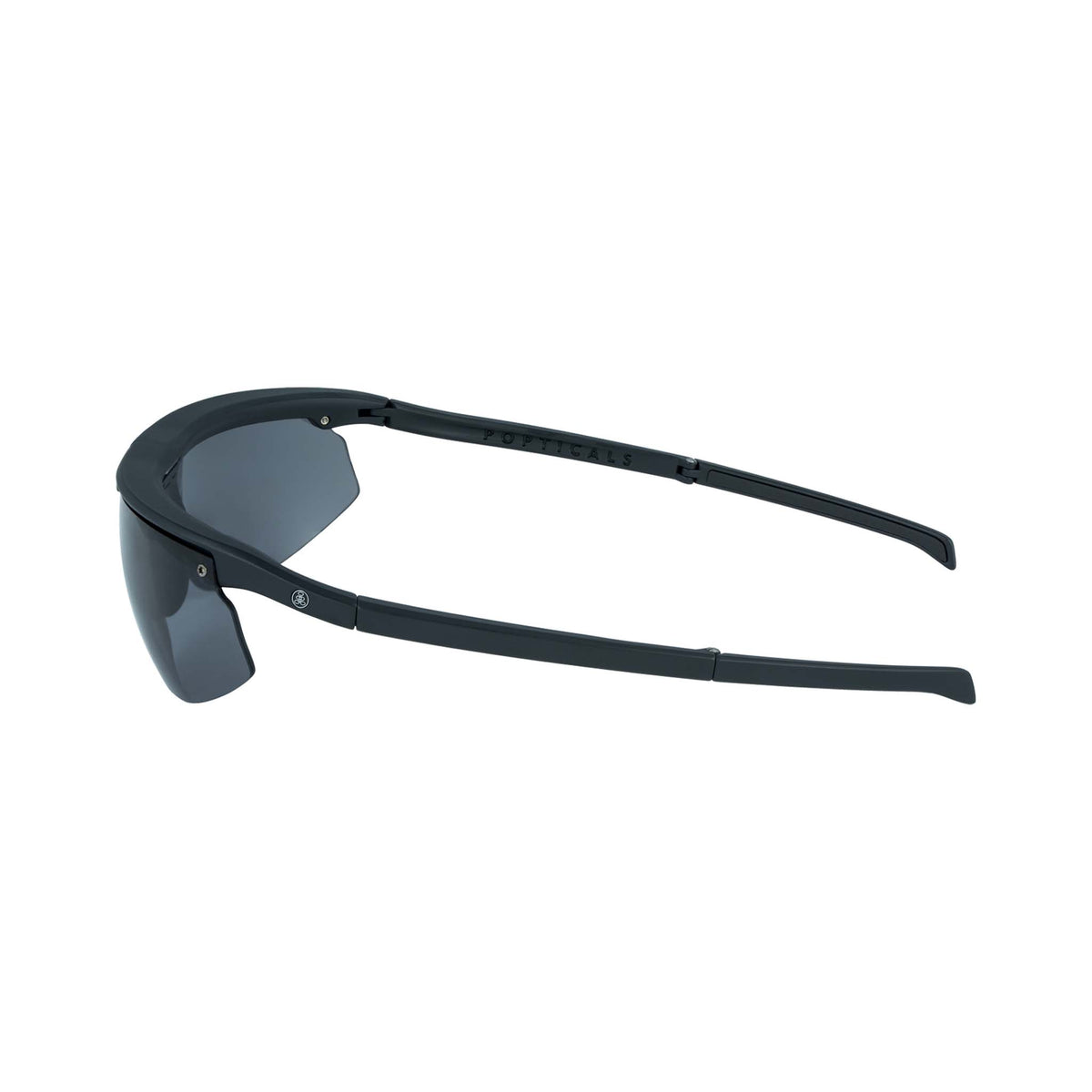 Popticals, Premium Compact Sunglasses, PopStar, 010040-BMGP, Polarized Sunglasses, Matte Black Frame, Gray Lenses, Side View
