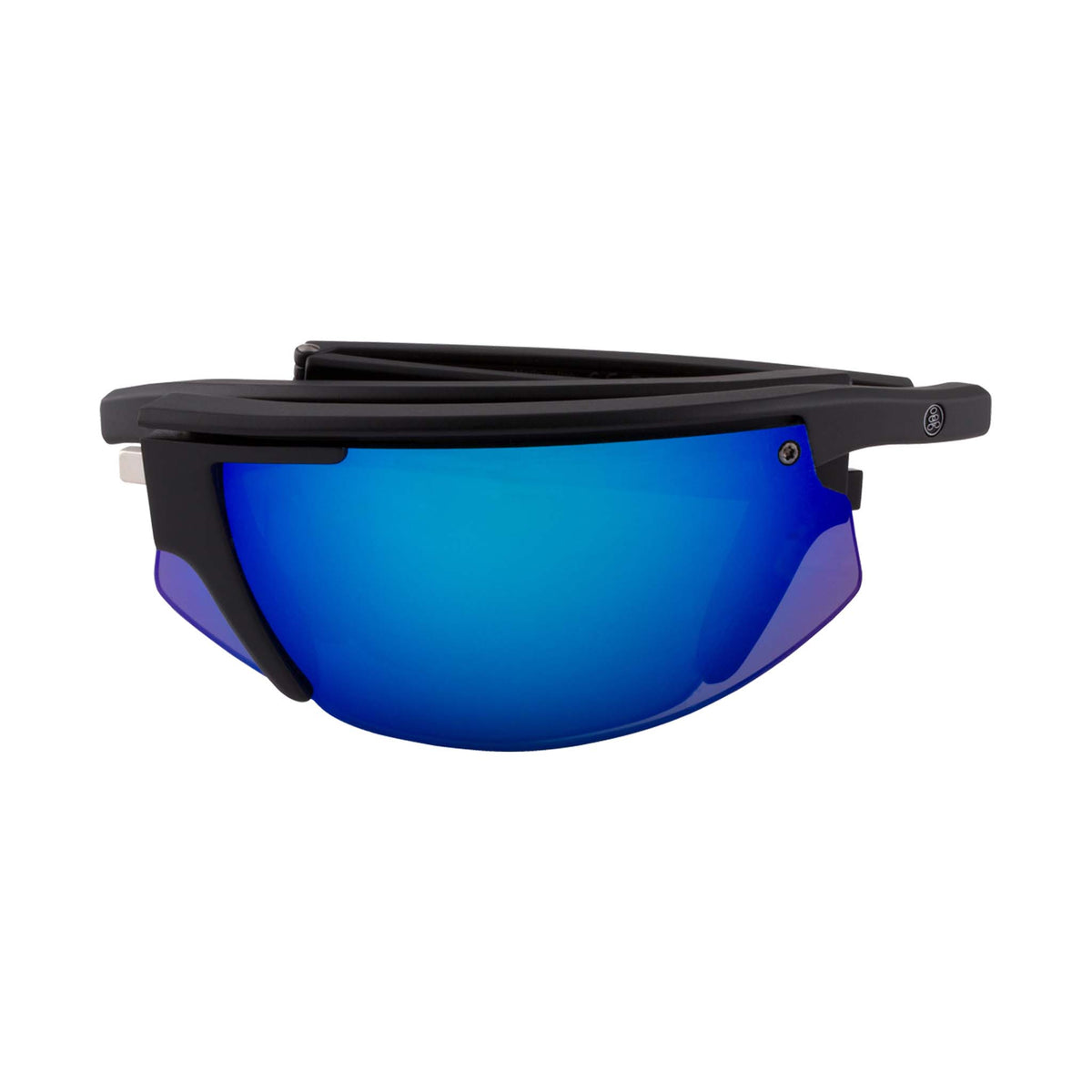 Popticals, Premium Compact Sunglasses, PopStar, 010040-BMUN, Polarized Sunglasses, Matte Black Frame, Gray Lenses w/Blue Mirror Finish, Compact View