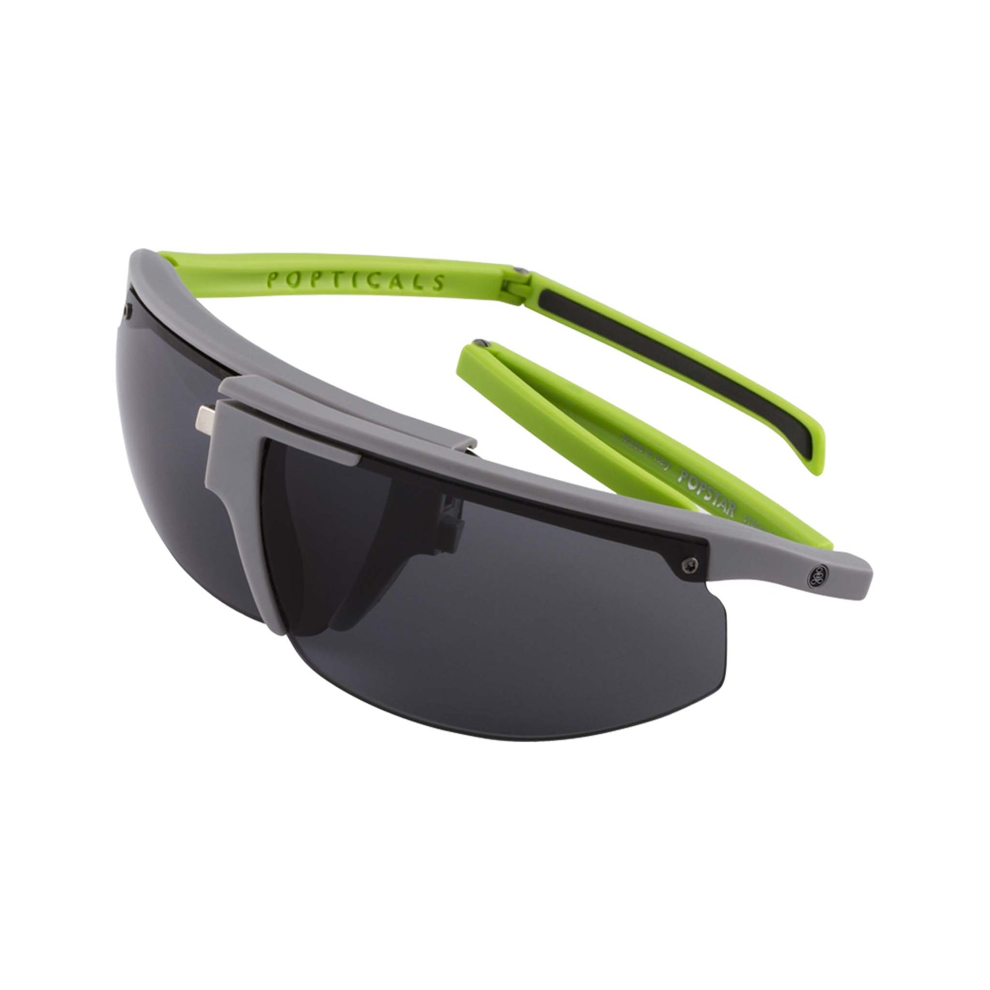 Popticals, Premium Compact Sunglasses, PopStar, 010040-EMGP, Polarized Sunglasses, Matte Gray/Green Frame, Gray Lenses, Spider View