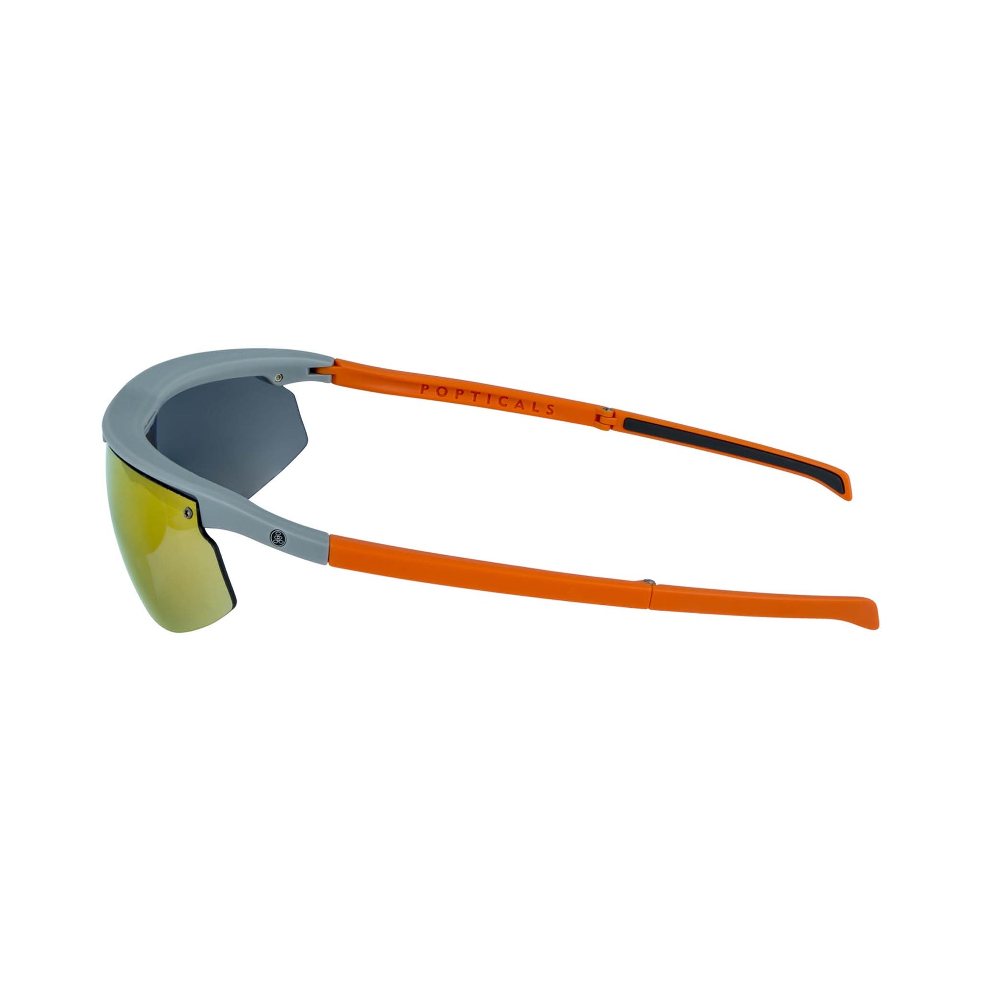 Popticals, Premium Compact Sunglasses, PopStar, 010040-OMGP, Polarized Sunglasses, Matte Gray/Orange Frame, Gray Lenses w/Orange Mirror Finish, Side View