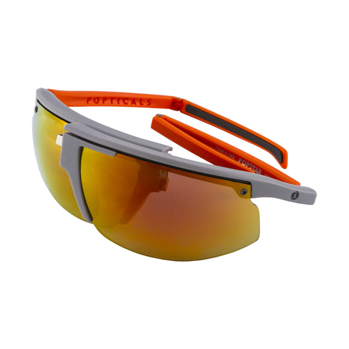 Popticals, Premium Compact Sunglasses, PopStar, 010040-OMGP, Polarized Sunglasses, Matte Gray/Orange Frame, Gray Lenses w/Orange Mirror Finish, Spider View
