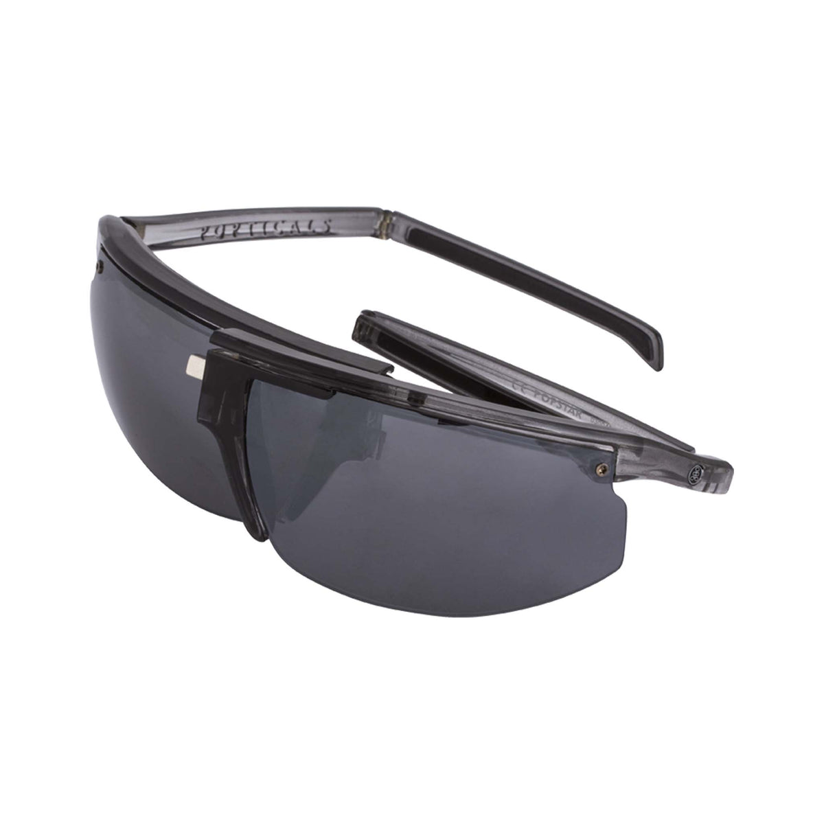 Popticals, Premium Compact Sunglasses, PopStar, 030040-SFLN, Polarized Sunglasses, Gloss Smoke/Clear Crystal Frame, Gray Lenses w/Silver Mirror Finish, Spider View