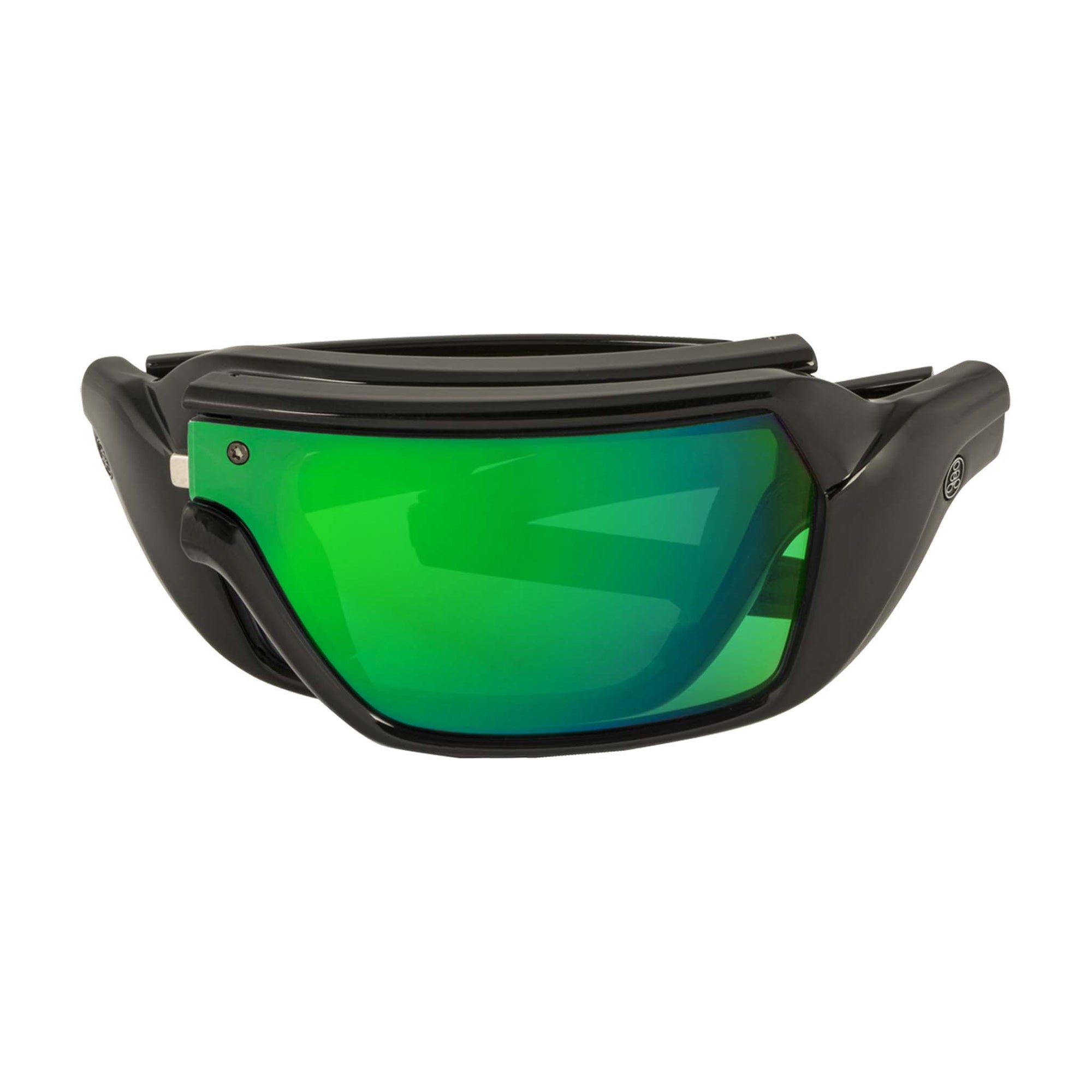 Popticals, Premium Compact Sunglasses, PopStorm, 010060-BGEO, Standard Sunglasses, Gloss Black Frame, Gray Lenses w/Green Mirror Finish, Compact View