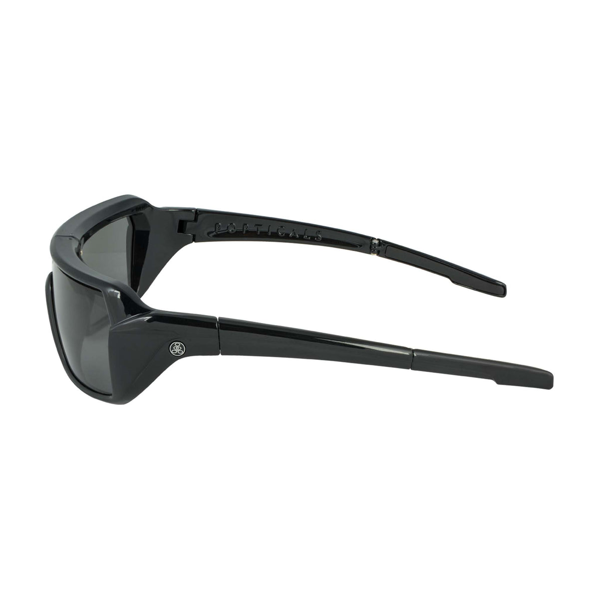 Popticals, Premium Compact Sunglasses, PopStorm, 010060-BGGP, Polarized Sunglasses, Gloss Black Frame, Gray Lenses, Side View