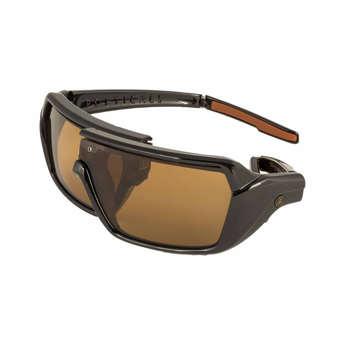 Popticals, Premium Compact Sunglasses, PopStorm, 010060-BGNP, Polarized Sunglasses, Gloss Black Frame, Brown Lenses, Spider View