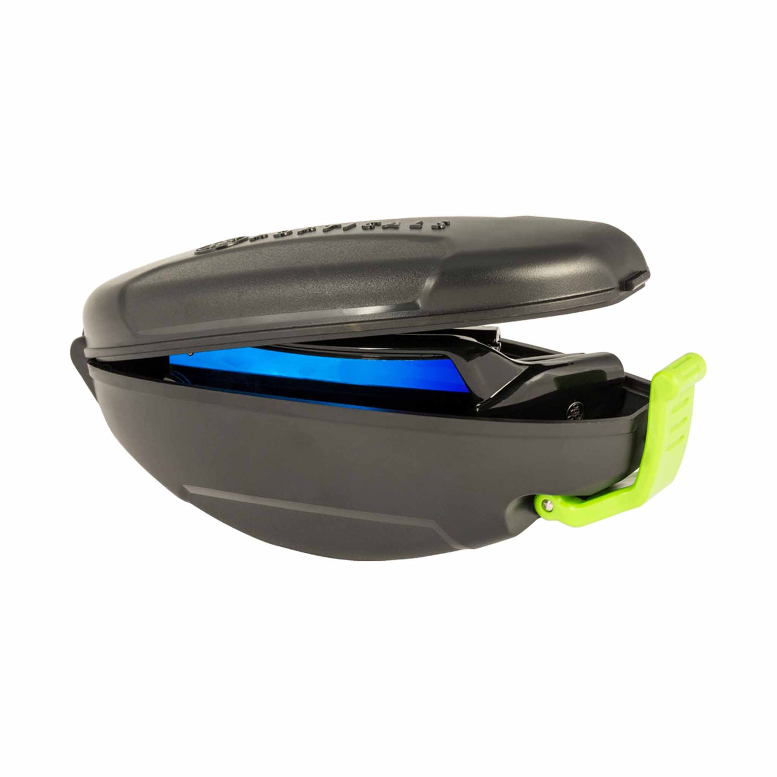 Popticals, Premium Compact Sunglasses, PopStorm, 010060-BGUO, Standard Sunglasses, Gloss Black Frame, Gray Lenses w/Blue Mirror Finish, Case View