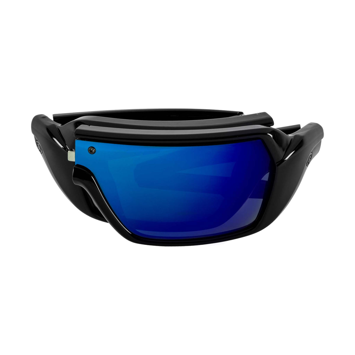 Popticals, Premium Compact Sunglasses, PopStorm, 010060-BGUO, Standard Sunglasses, Gloss Black Frame, Gray Lenses w/Blue Mirror Finish, Compact View