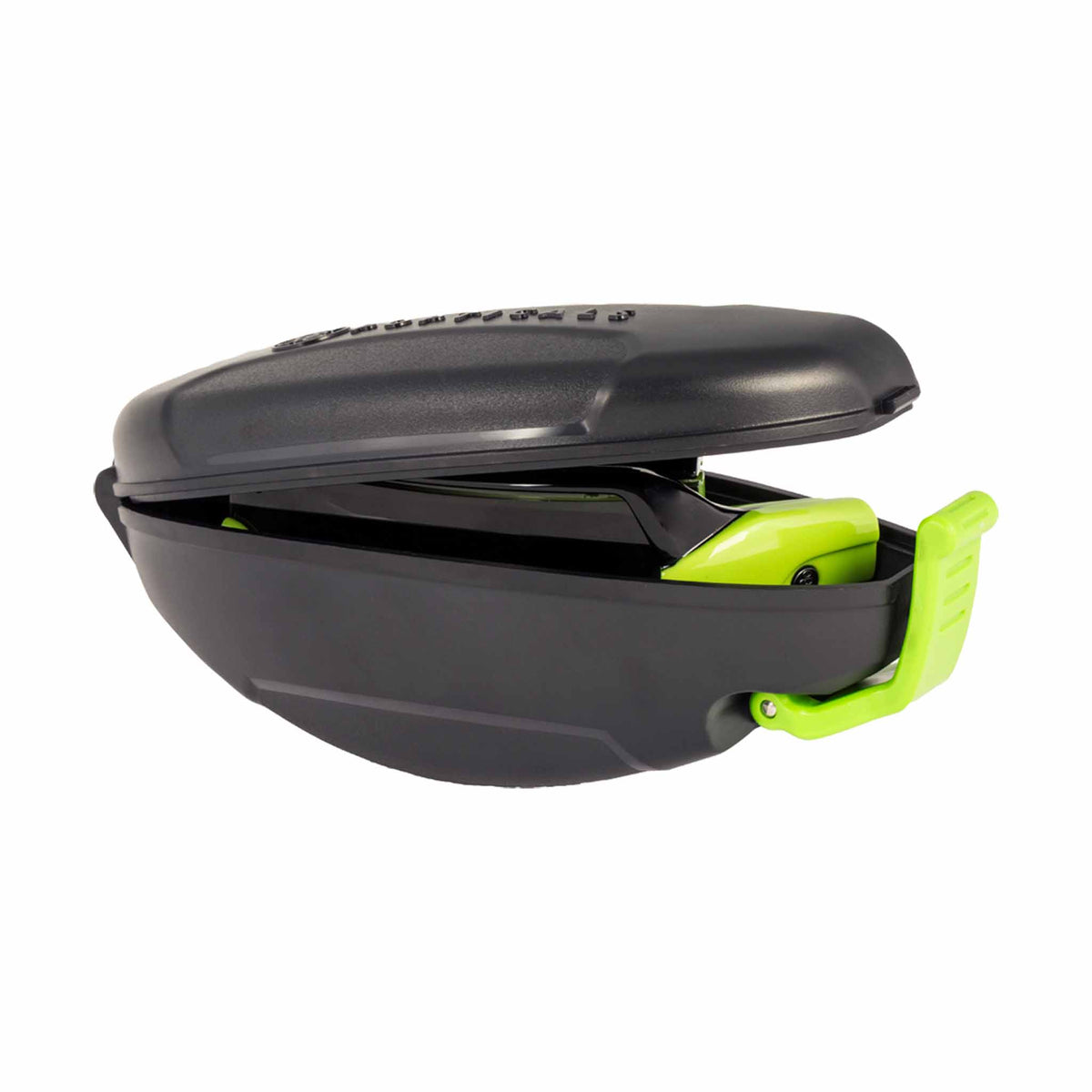 Popticals, Premium Compact Sunglasses, PopStorm, 010060-EBGP, Polarized Sunglasses, Gloss Black/Green Frame, Gray Lenses, Case View
